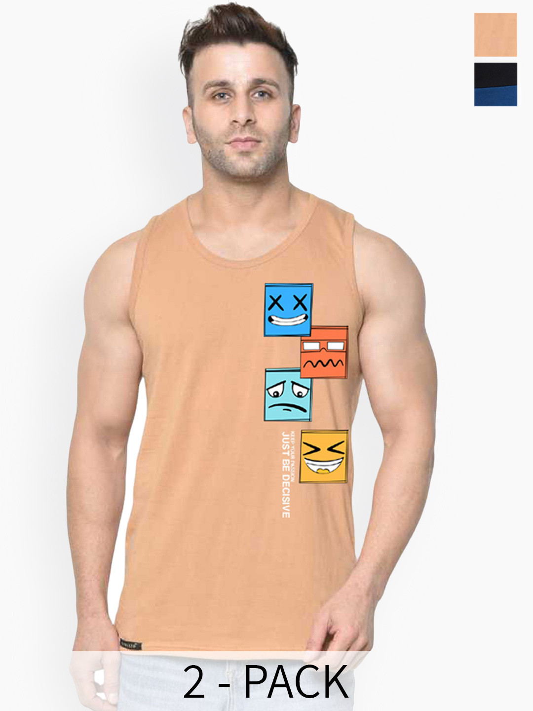 SLOWLORIS 2 Pcs Round Neck Innerwear Vests SL26 COMBO (LOUD BLKPCK) (JUST RUST)