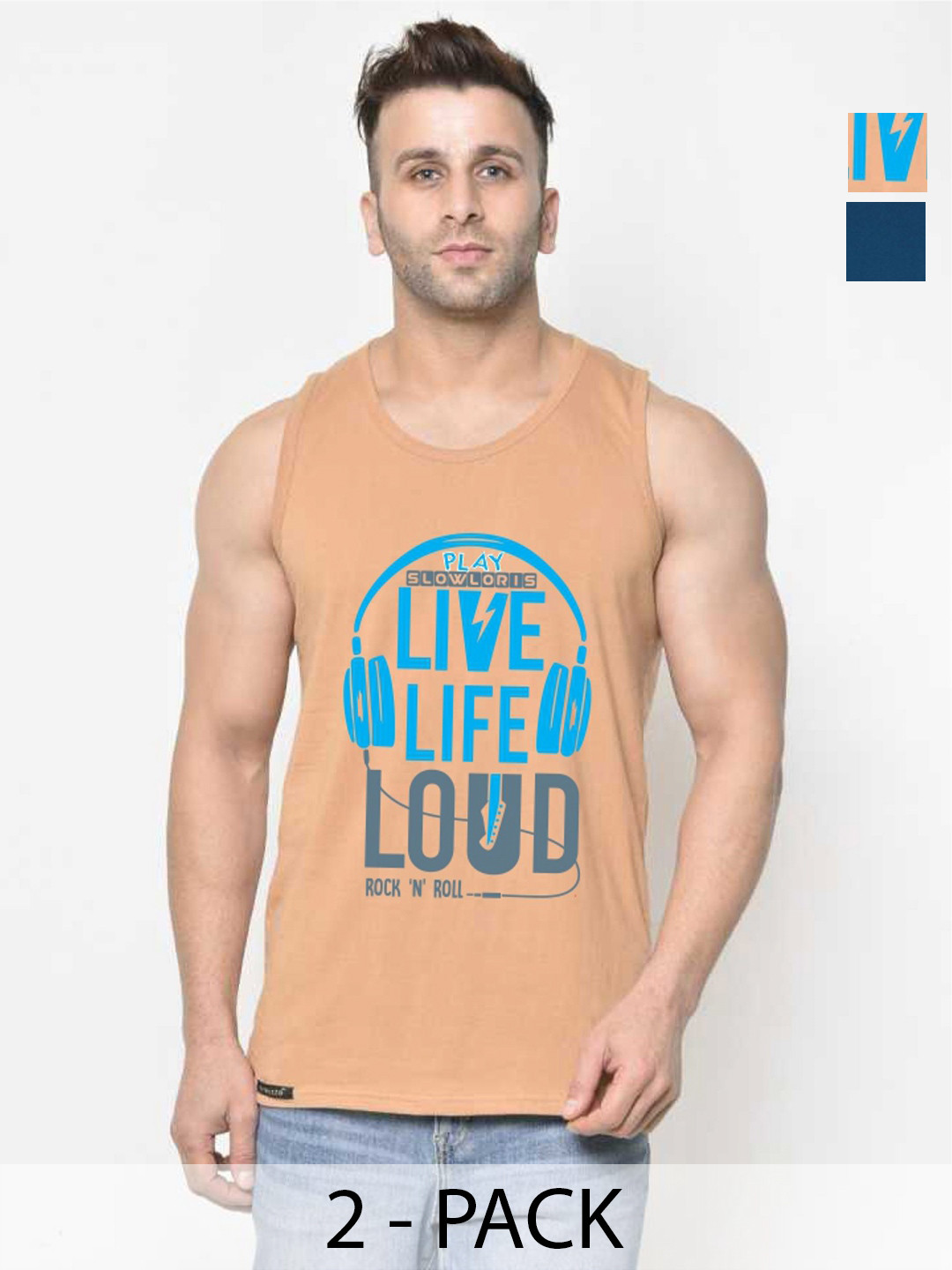 SLOWLORIS Men Pack Of 2 Typography Printed Round Neck Cotton Slim Fit T-Shirts