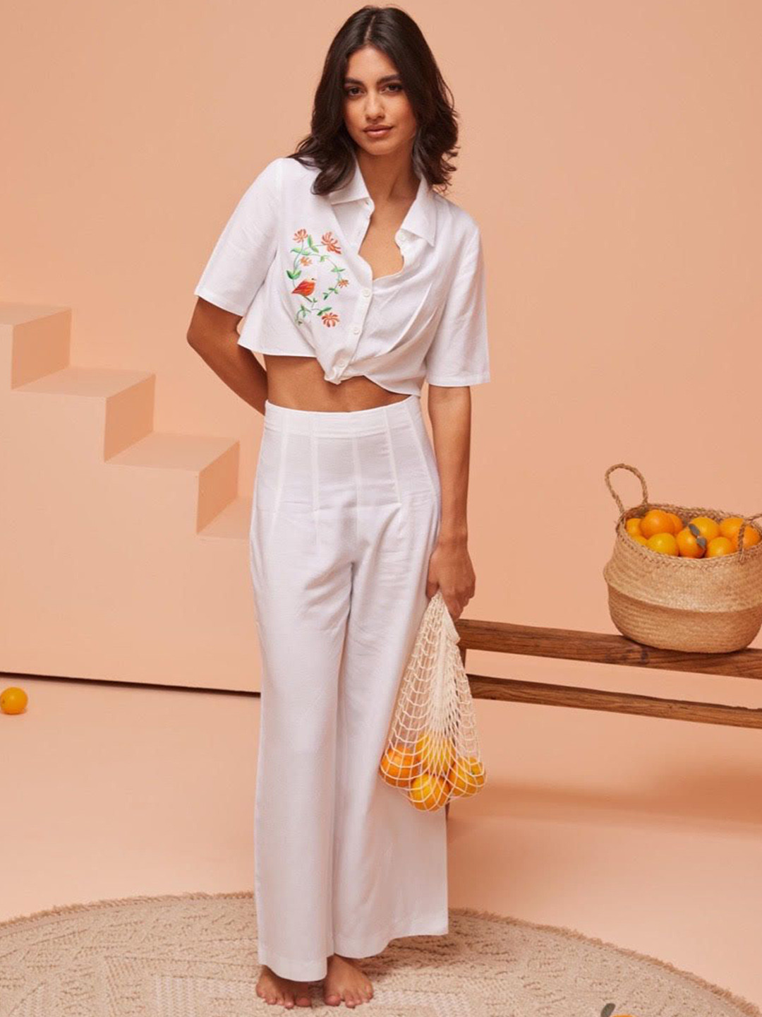 ASHITA FERNANDES Women Relaxed Straight Leg Straight Fit Pleated Chinos Trousers