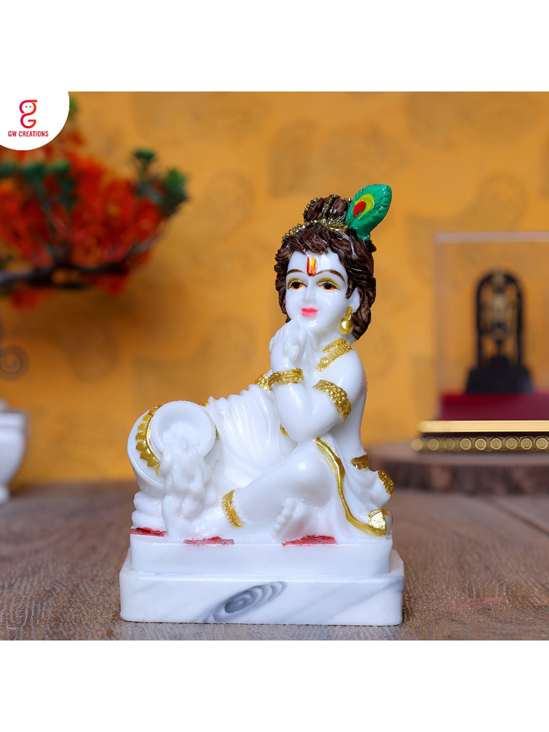 GW CREATIONS White Marble Matte Prayer Room Small Showpiece - 5.5 Inches