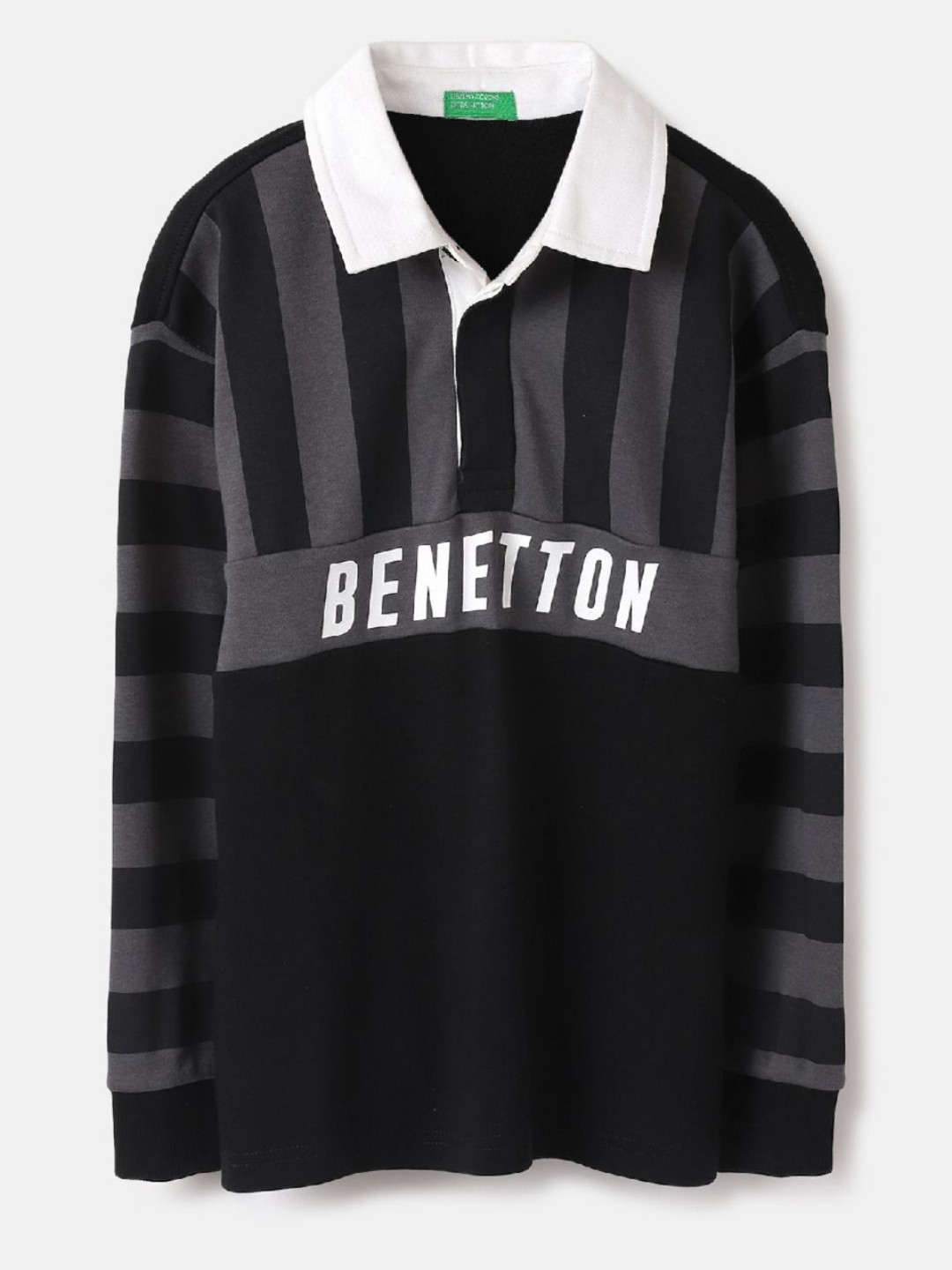 United Colors of Benetton Boys Graphic Printed Polo Collar Pure Cotton Oversized T-Shirt