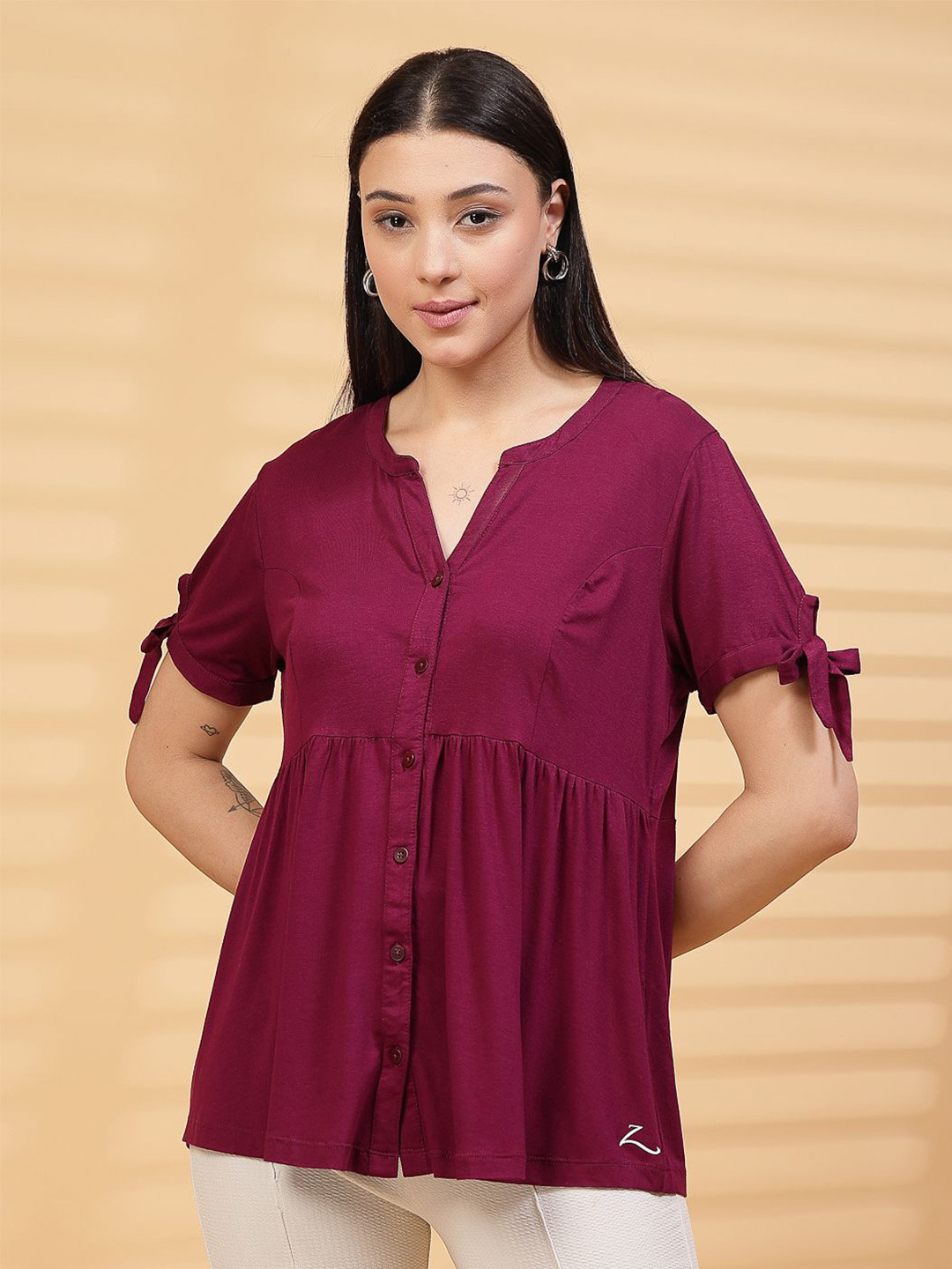 House Of Zelena Women Solid Round Neck Maternity Top