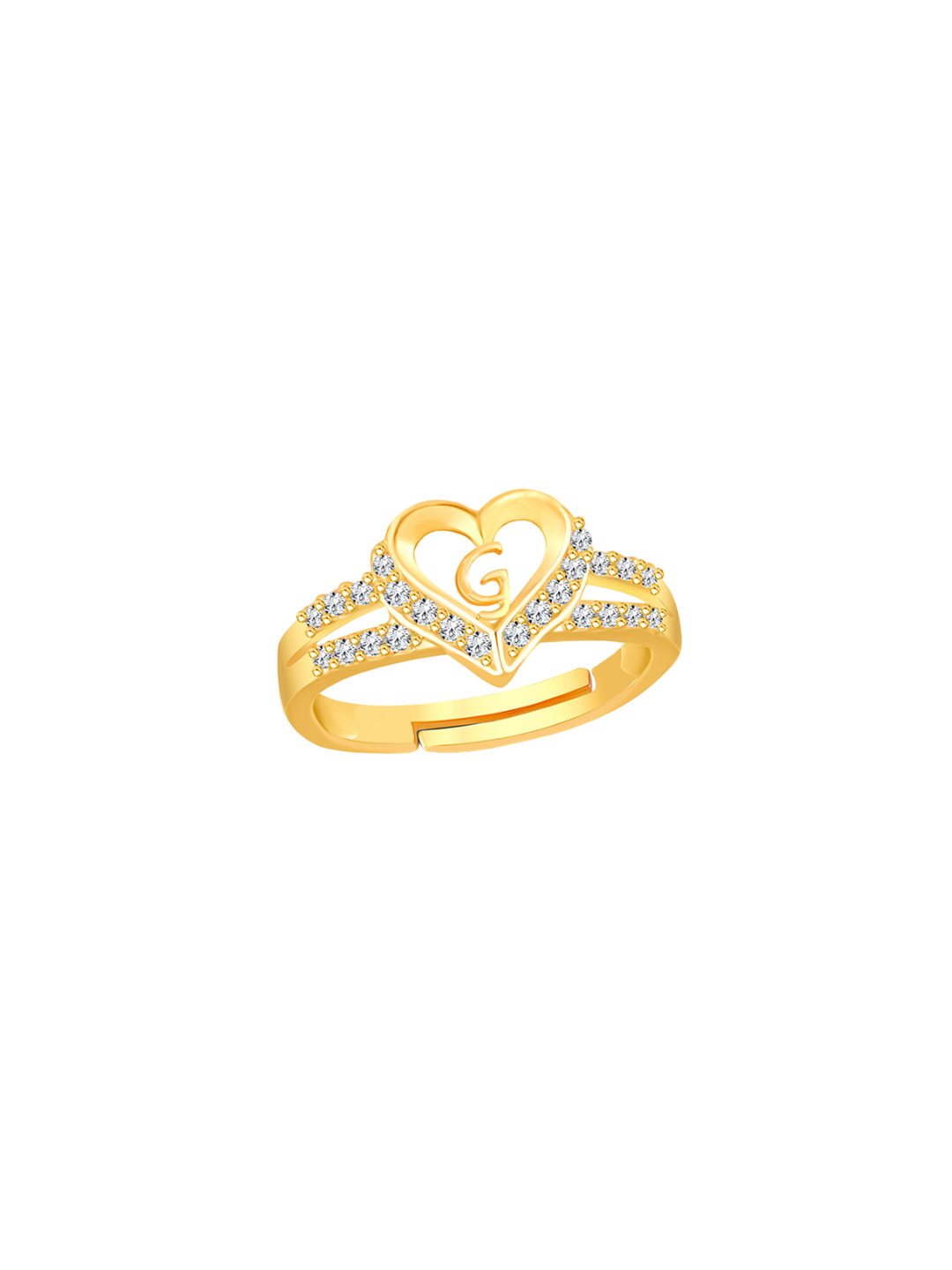 Lila G Letter Gold-Plated Cubic Zirconia Stone Studded Finger Ring