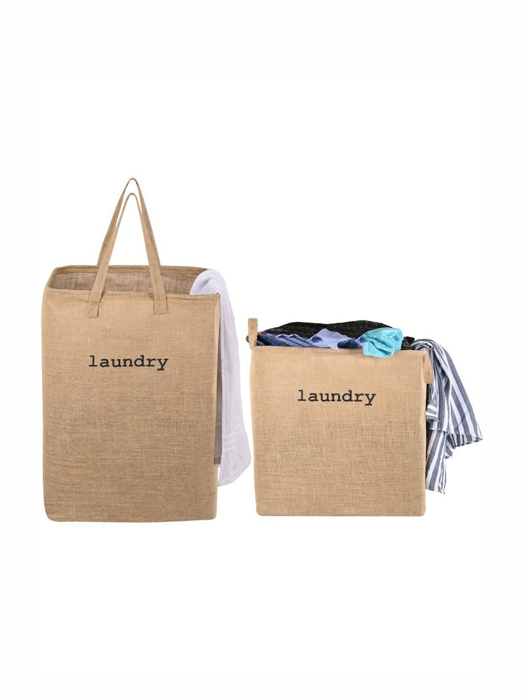 Kuber Industries 2-Pcs Brown Printed Laundry Baskets With Handles