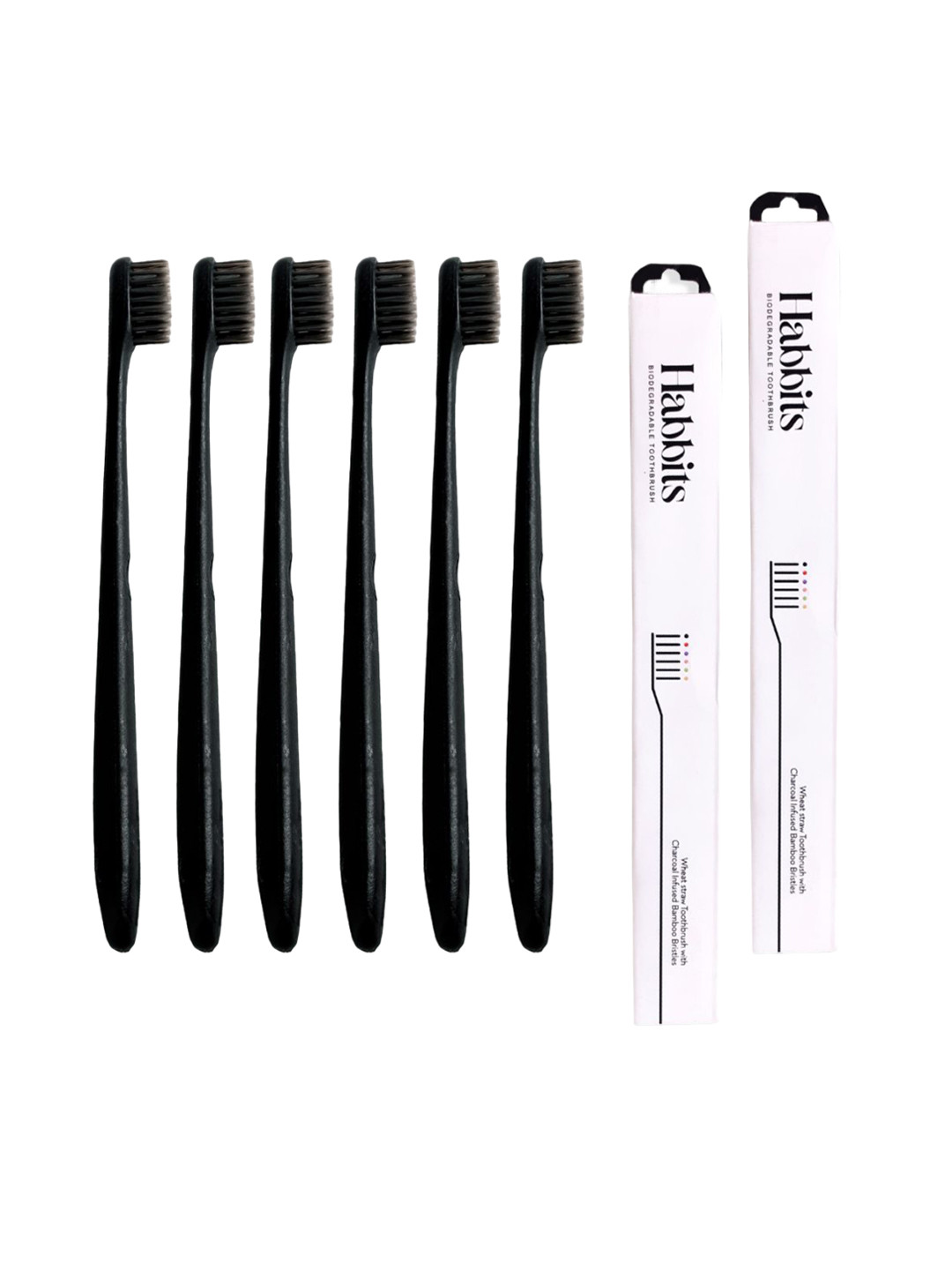 HABBITS 6 Pcs Black Wheat Staw Plant Based Toothbrush