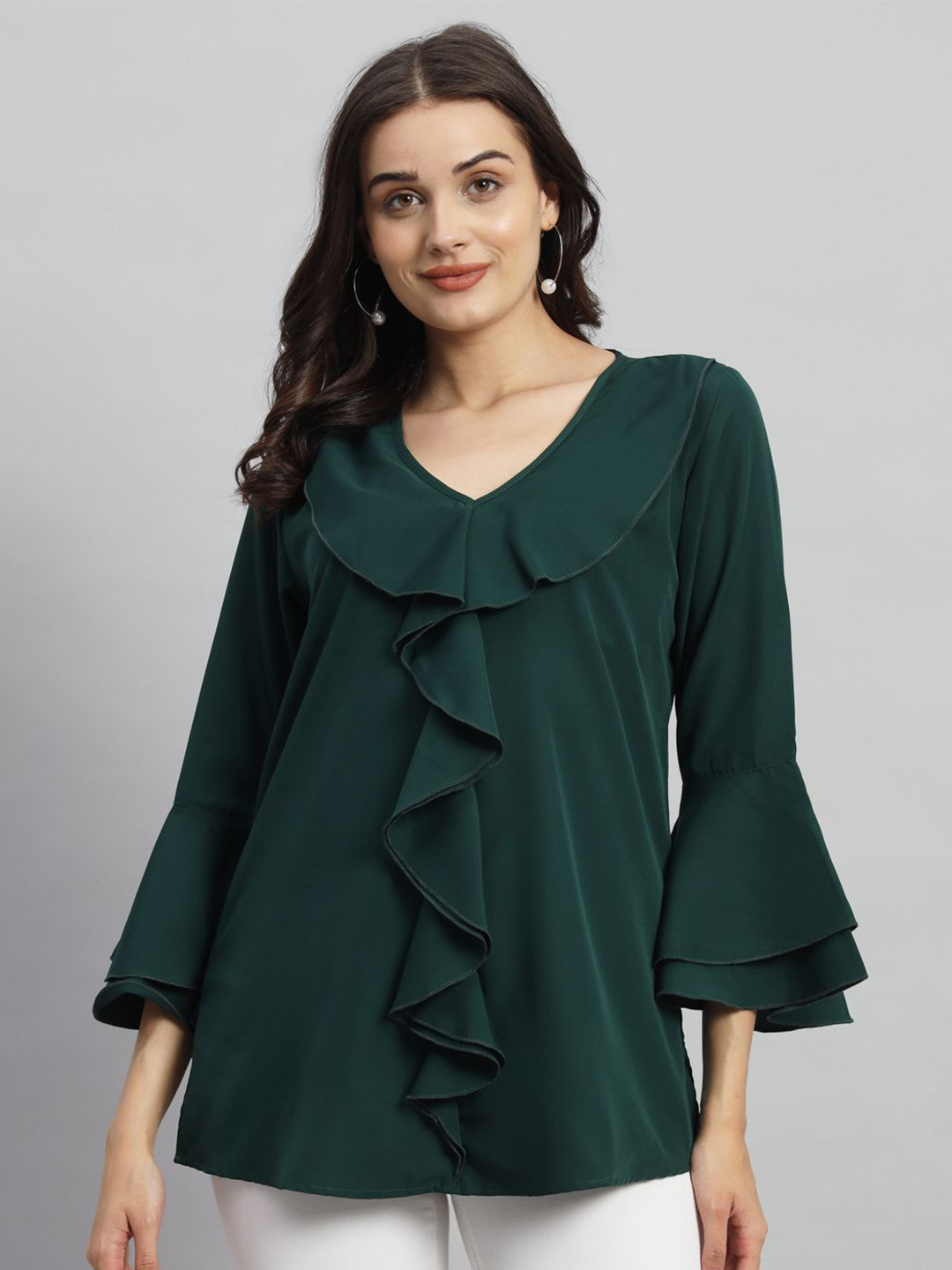 Curvydrobe Women Solid V-Neck Top