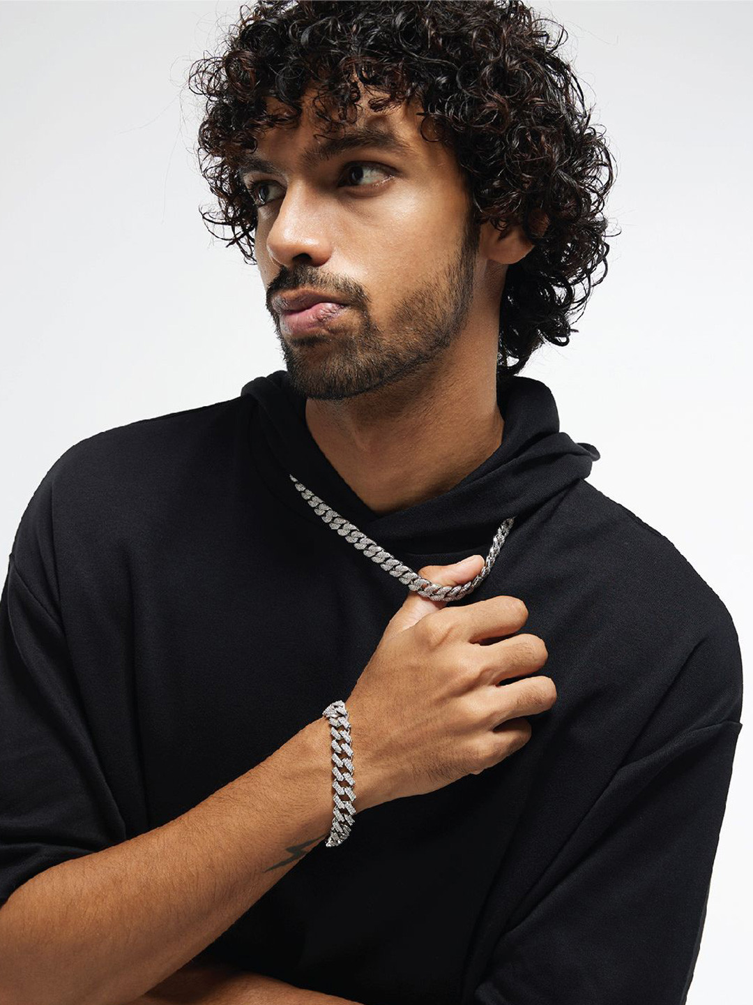 WRAPGAME INDIA Unisex Brass Rhodium-Plated Link Chain