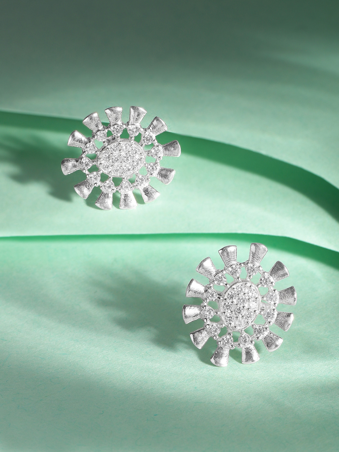 Unniyarcha 92.5 Silver Geometric Stones-Studded Silver Studs