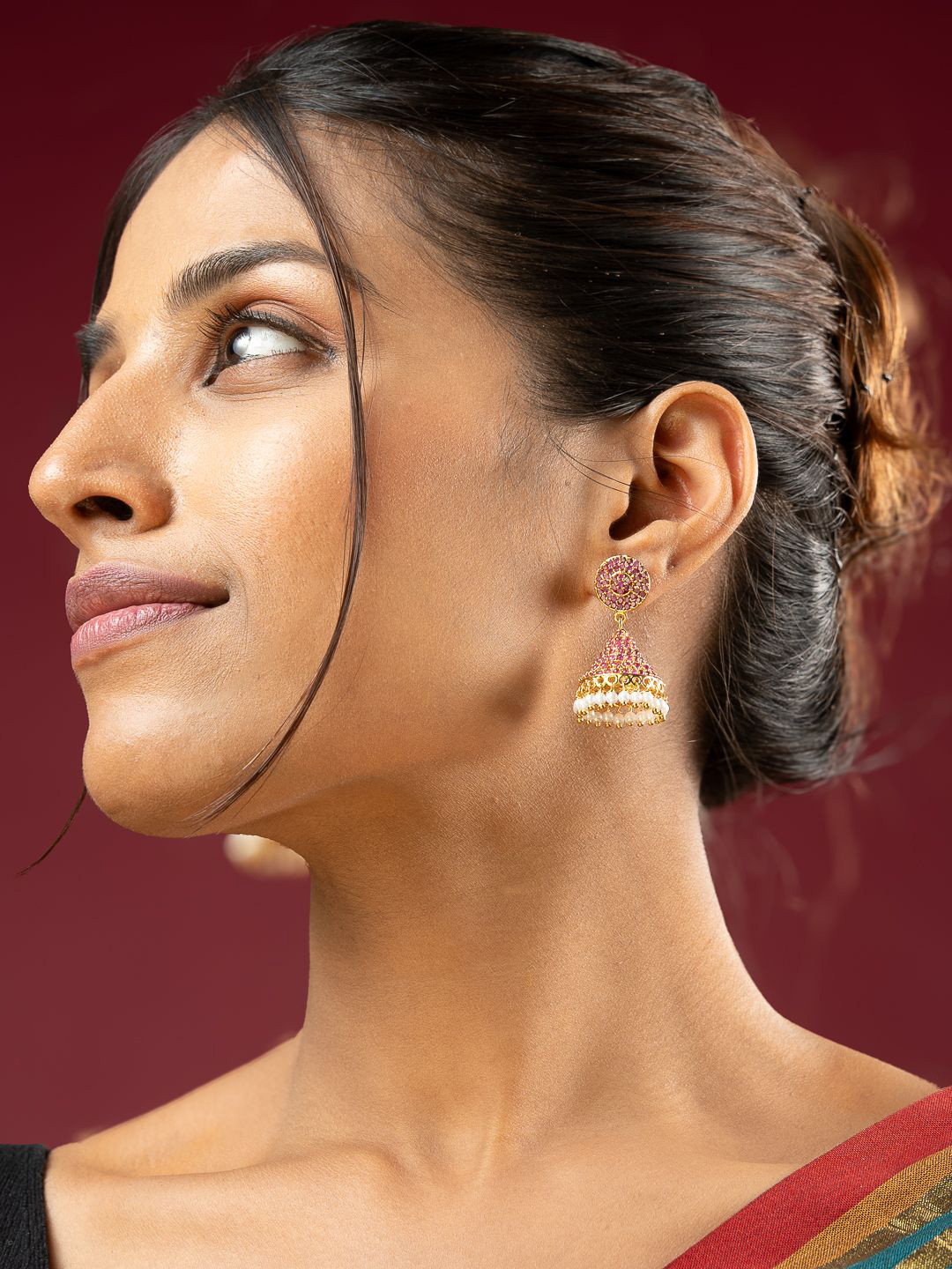 VIRAASI Drop Earrings Elegant Ruby Studded and Pearls Beaded Drop Earrings