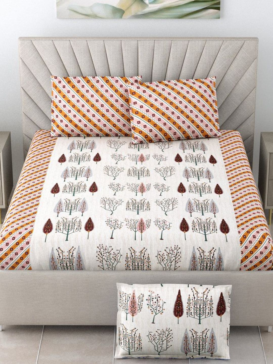Urban Jaipur Cocoon Collection Orange Self Design Cotton 230 TC King Superfine Bedsheet with 2 Pillow Covers-254 x 274 cm
