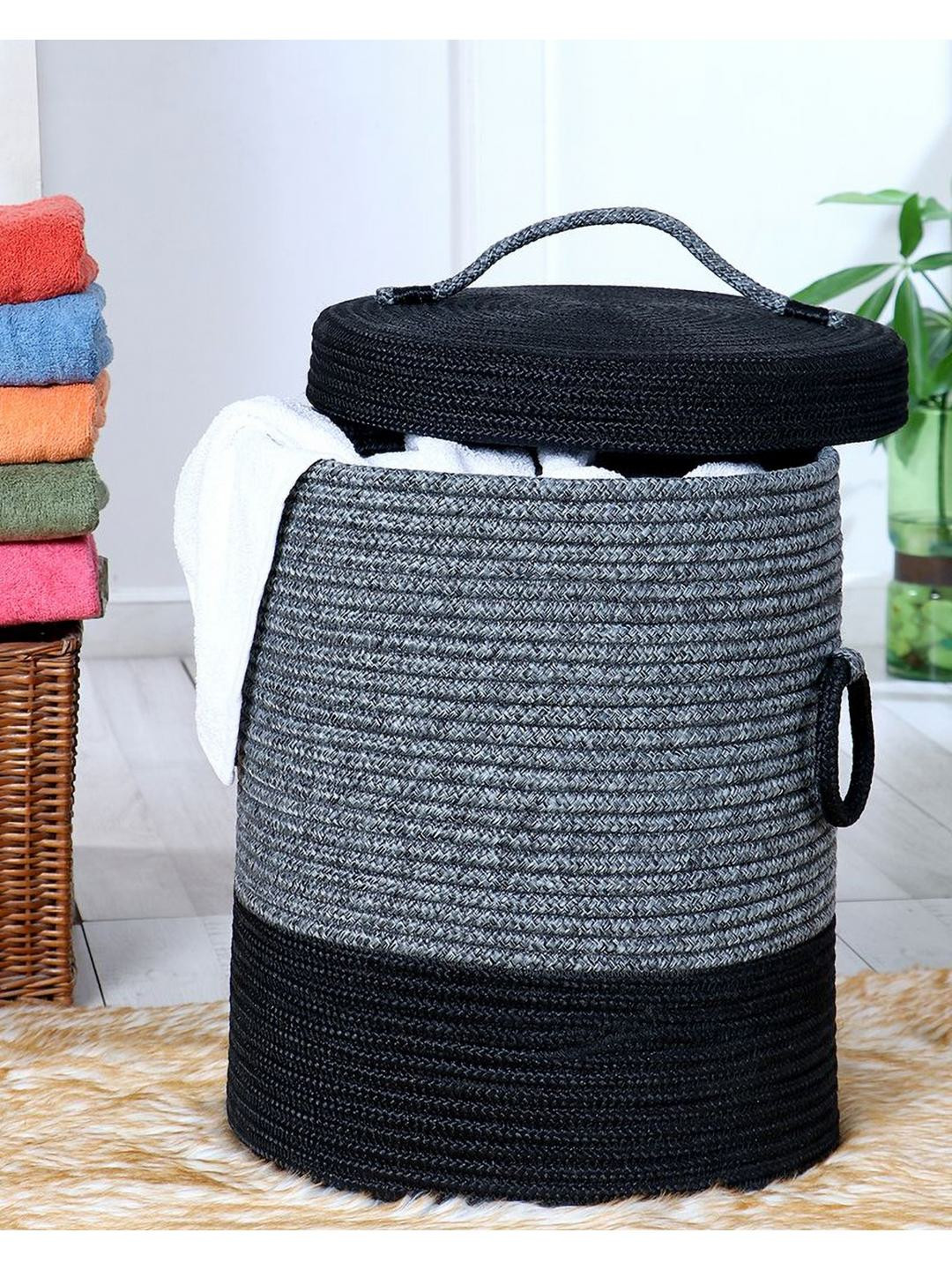 Pano Charcoal & Black Striped Laundry Bag With Lid