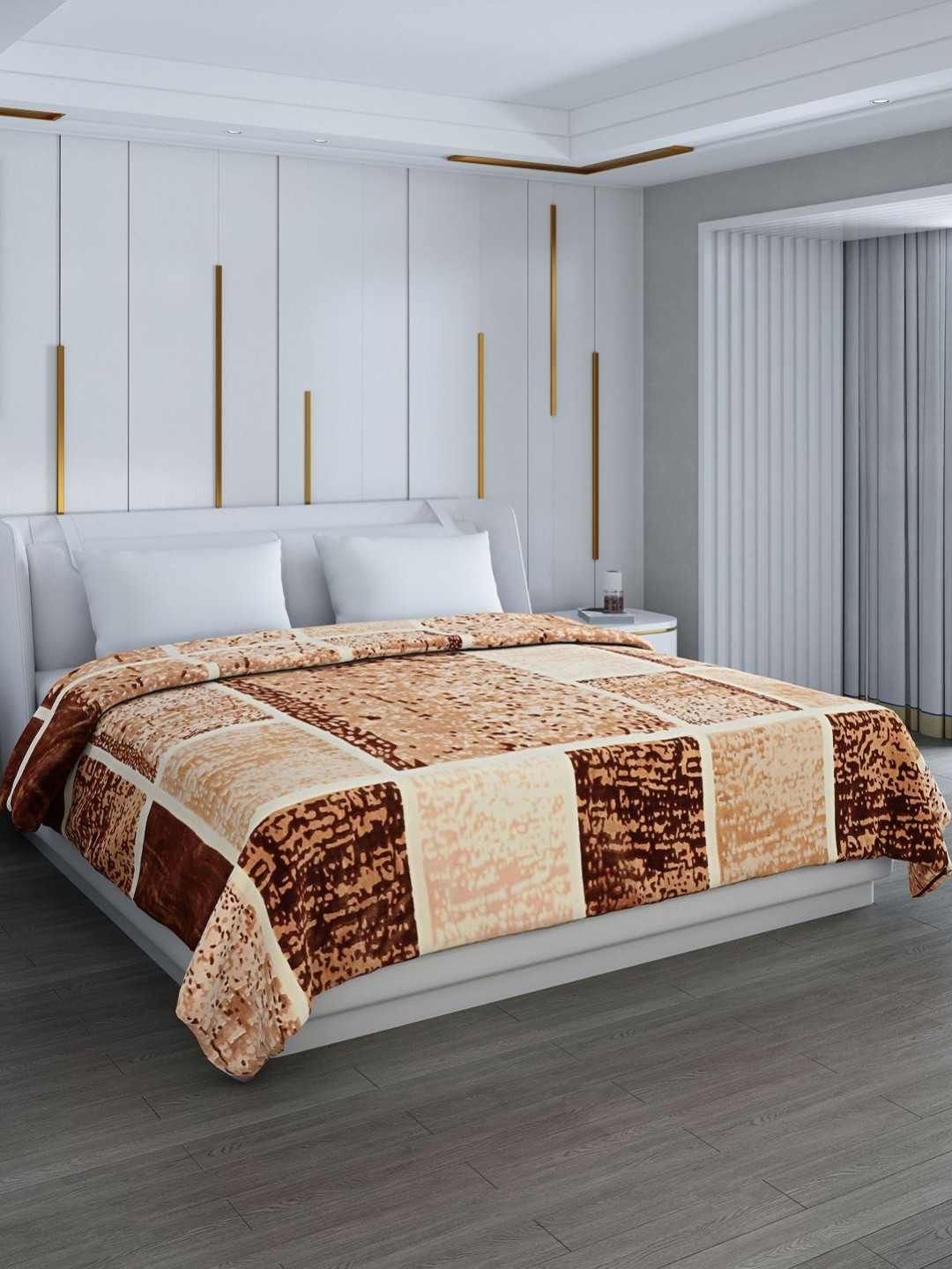 Monte Carlo Brown Geometric Heavy Winter 1000 GSM Double Bed Blanket