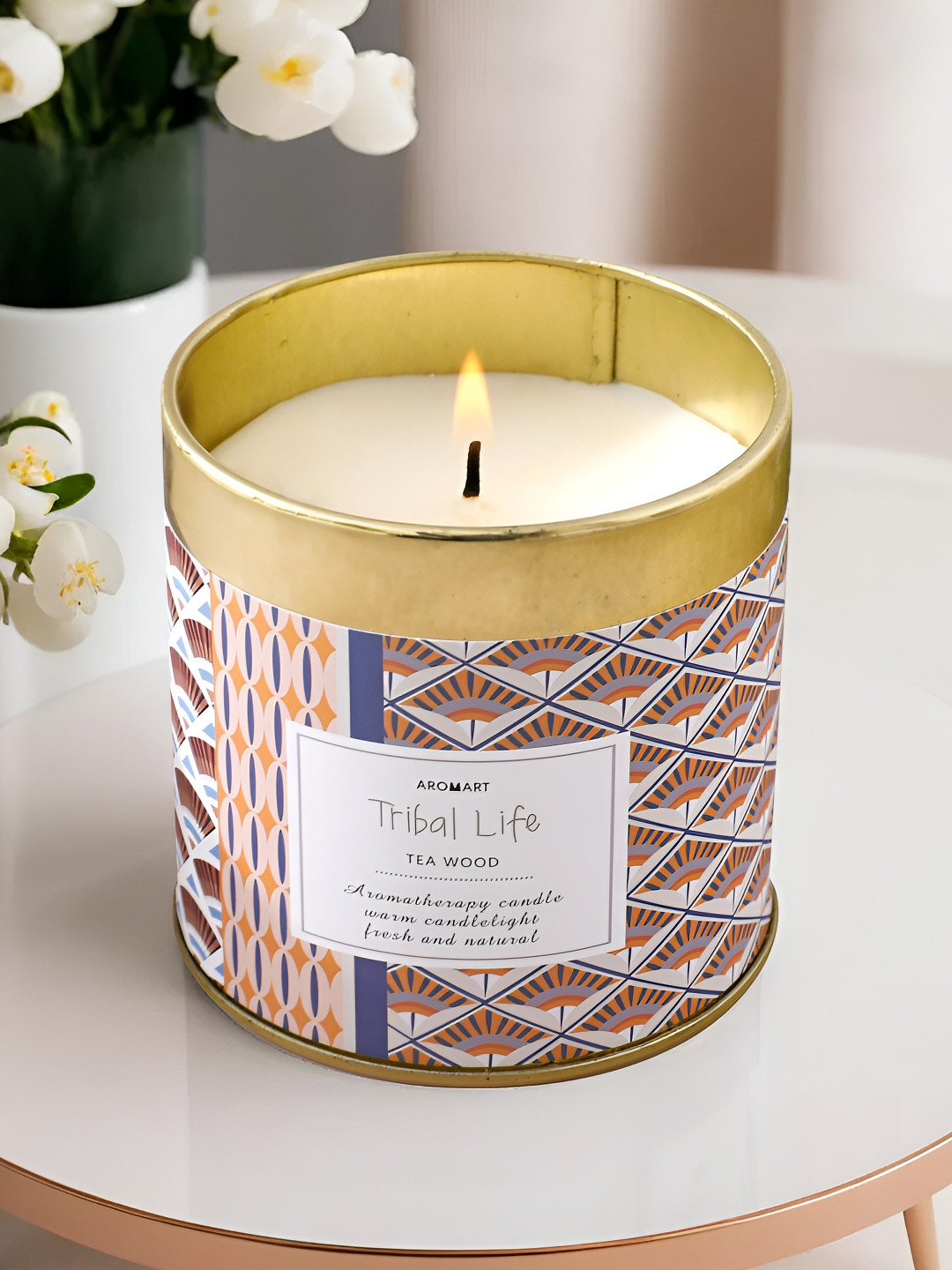 UMAI Aromart Scented 1 Wick Teakwood Ethnic Motifs Geometric Regular Jar Candles