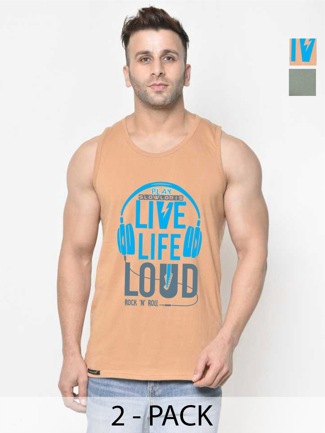SLOWLORIS Men Pack Of 2 Typography Printed Round Neck Cotton Slim Fit T-Shirts