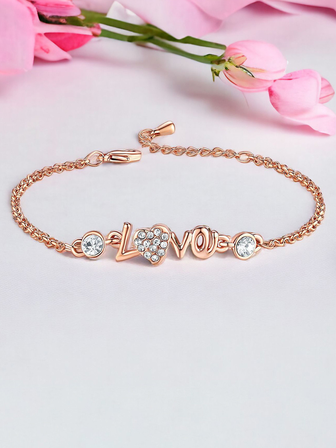 Okos Rhinestone Studded Rose Gold-Plated Wraparound Bracelet