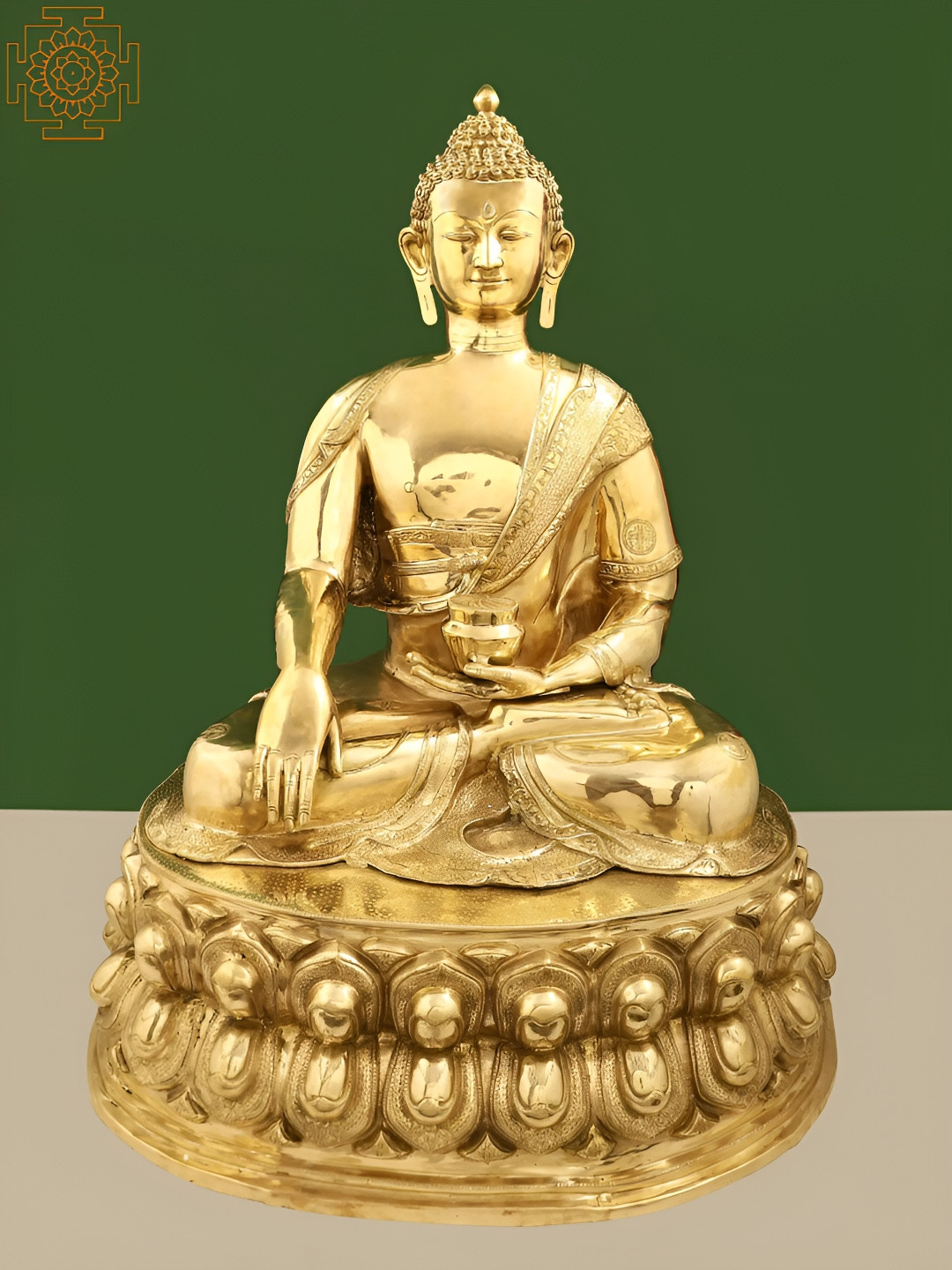 Exotic India Padmasana Buddha in Bhumisparsha Mudra Gold Brass Metallic Living Room Extra Large Showpiece - 31.5 Inches