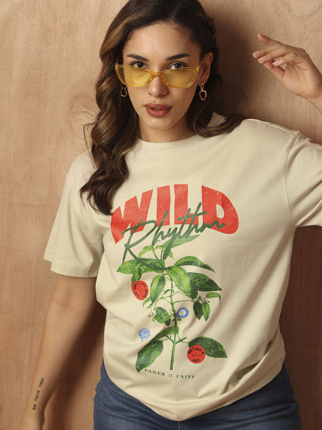 The Roadster Lifestyle Co. Women Typography Printed Round Neck Cotton Oversized T-Shirt