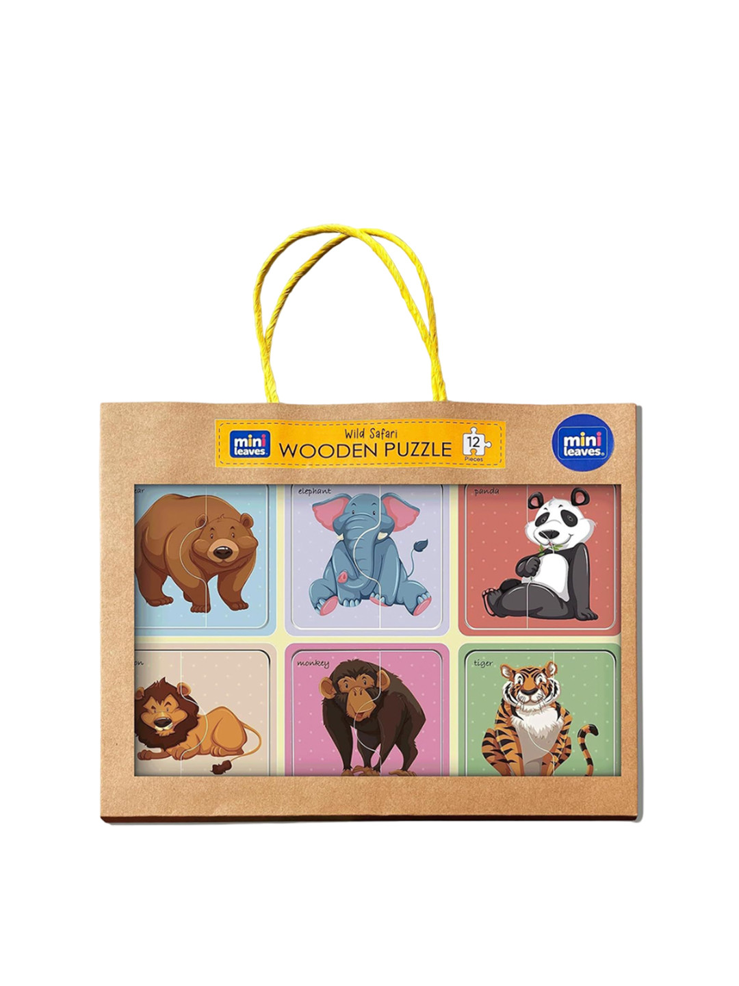 Mini Leaves 2-Piece Safari Animal Jigsaw Puzzle - Set of 6 Wooden