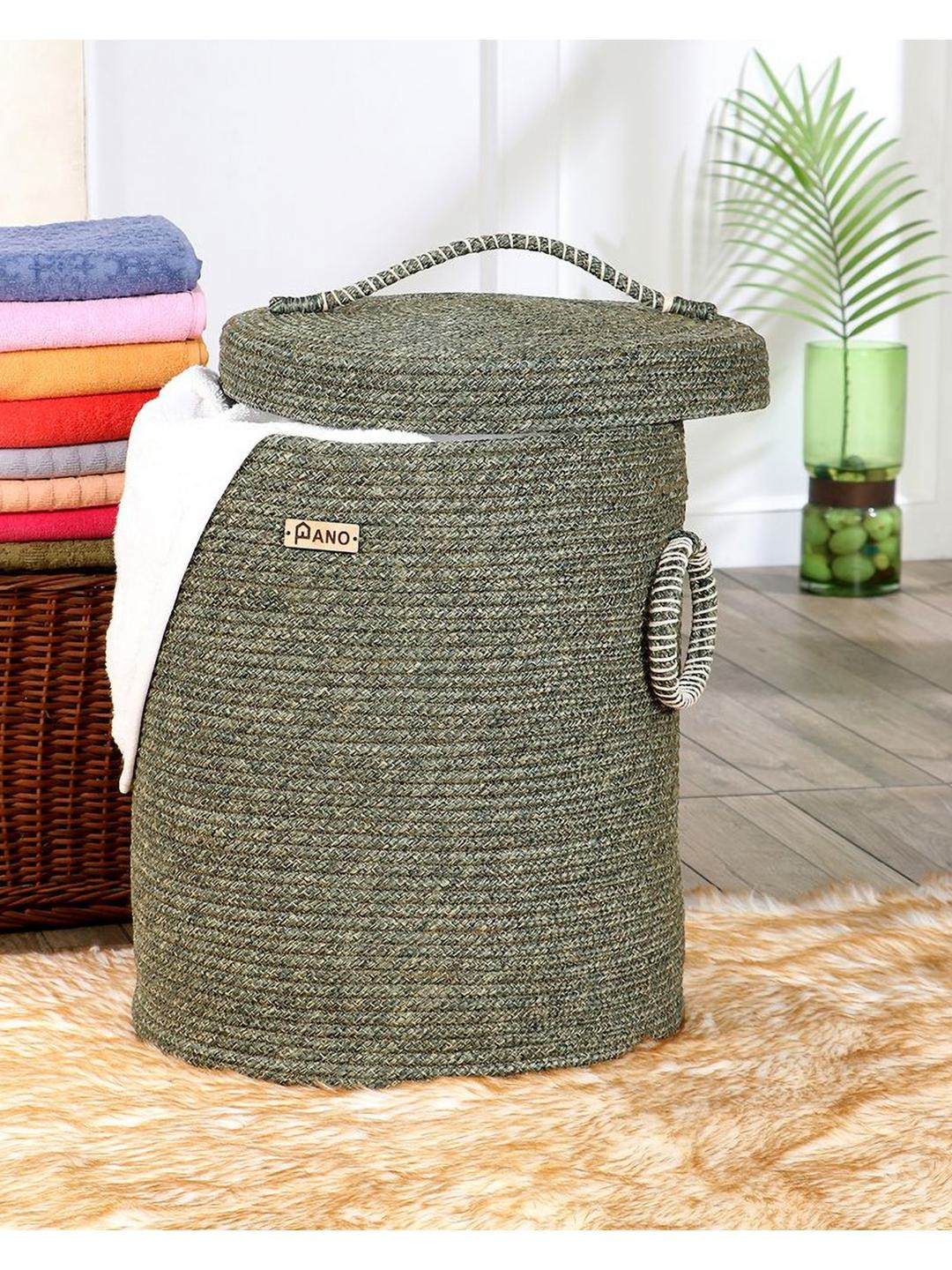 Pano Green & white Laundry Bag With Lid