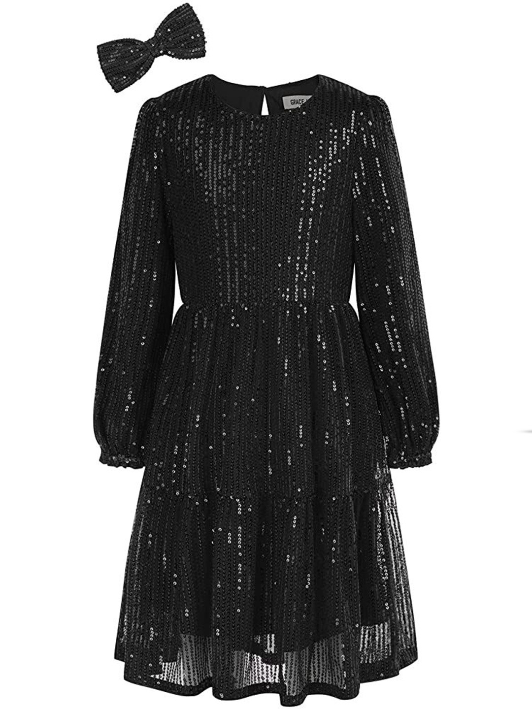 FAIRY DOLLS Yellow Embellished Puff Sleeve Net Fit & Flare Dress