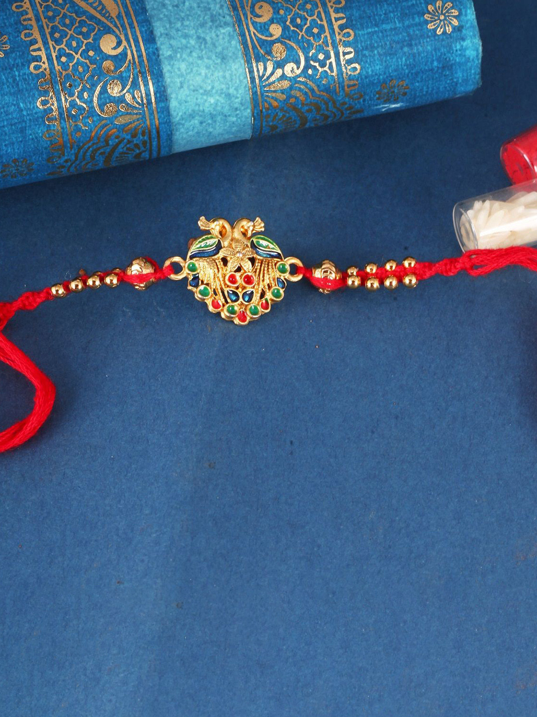 Vighnaharta Set of 4 Religious Stones Studded & Pearls Thread Rakhis