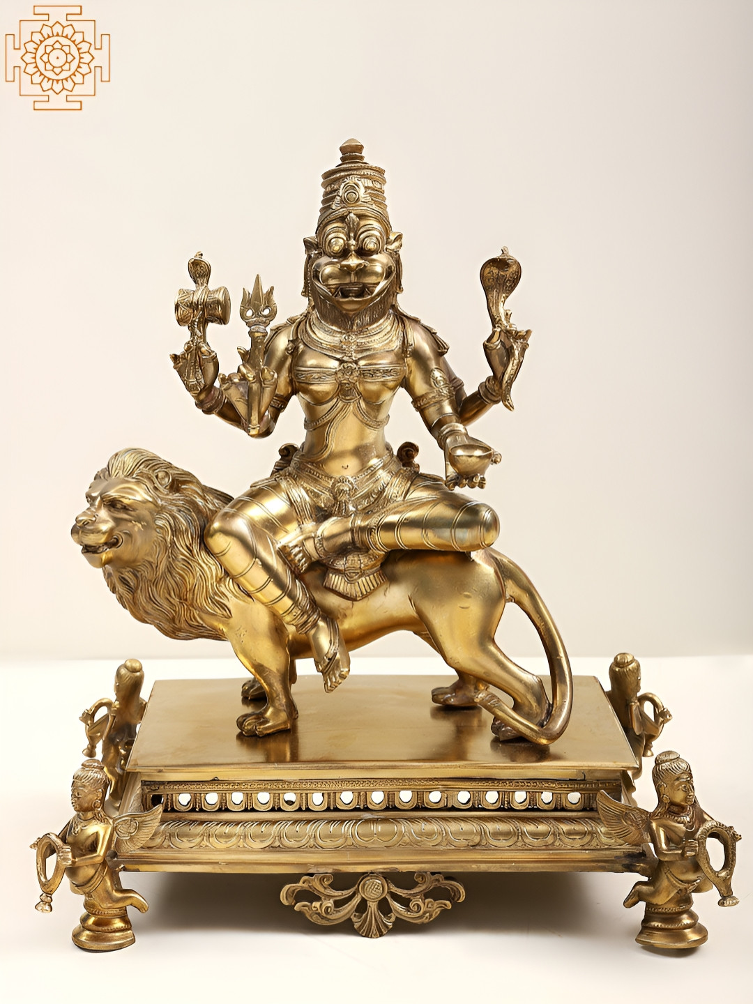 Exotic India Pratyangira Devi Gold Bronze Metallic Prayer Room Medium Showpiece - 15 Inches