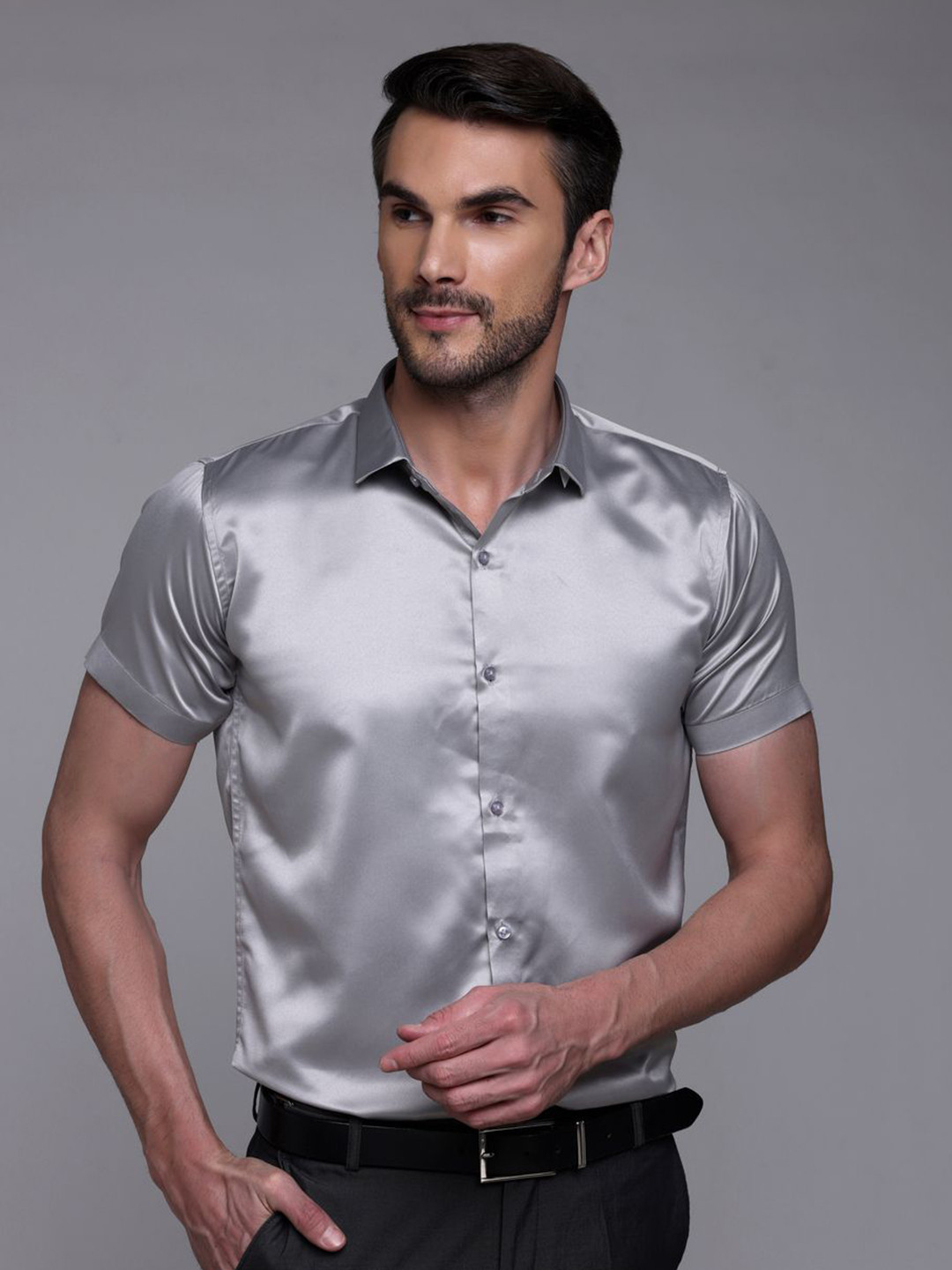 FILO HEVIS Men Classic Spread Collar Solid Half Formal Shirt