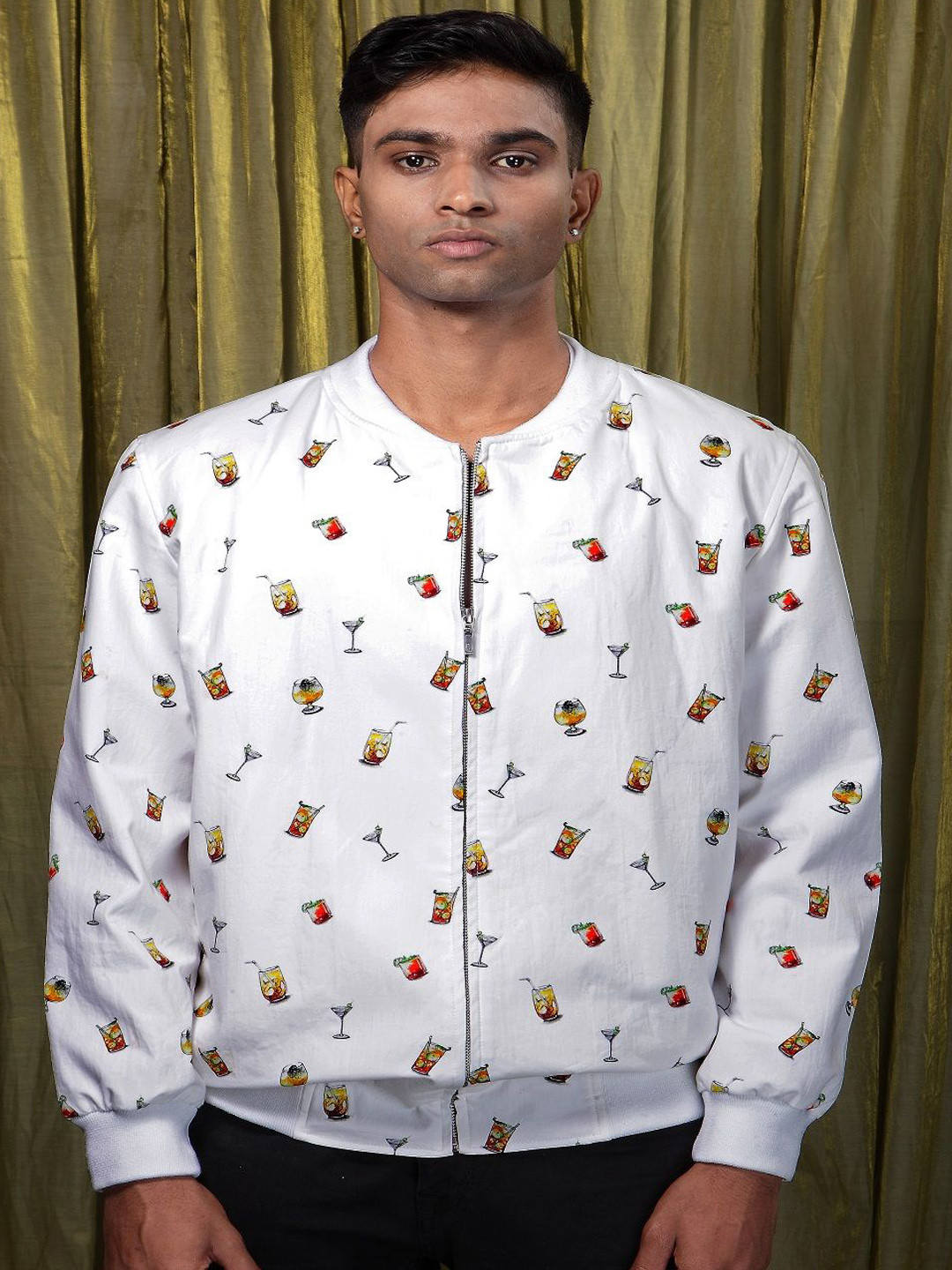 Felix Bendish Men Cotton Bomber with Embroidered Jacket