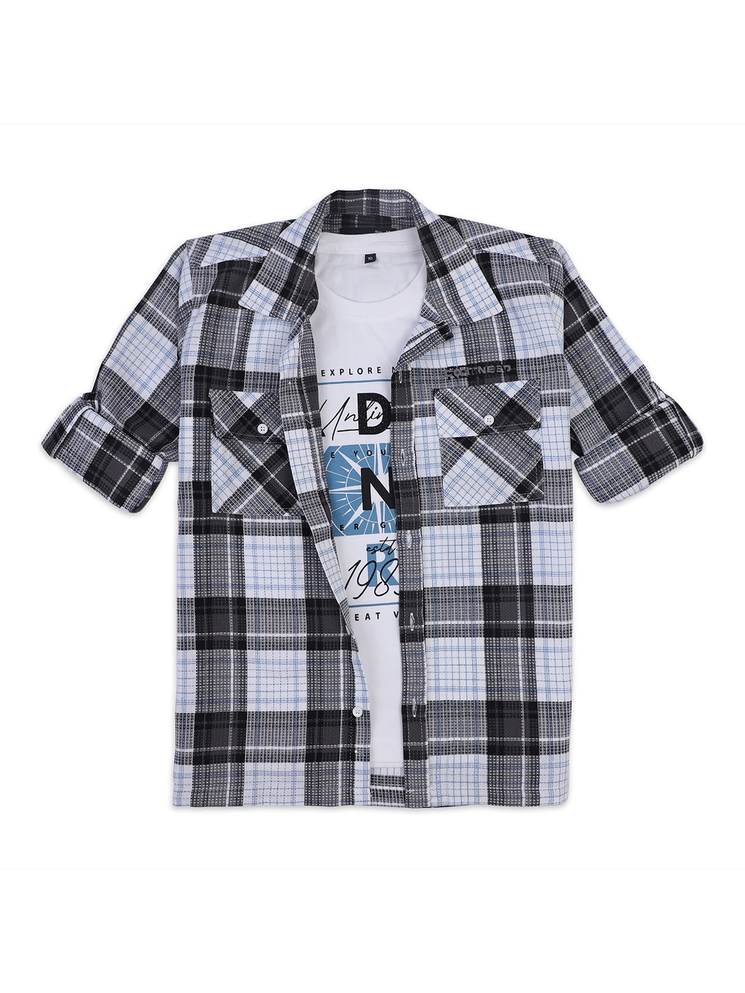 CAVIO Boys Spread Collar Tartan Checked Cotton Casual Shirts & T-Shirt