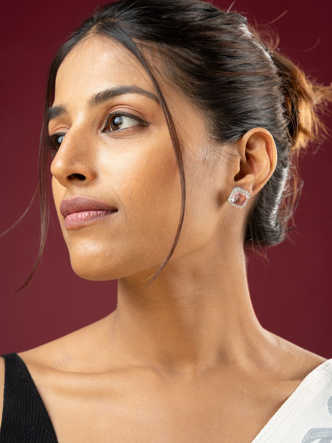 VIRAASI Radiant Rhodium-Plated Crystals Studded Square Studs Earrings