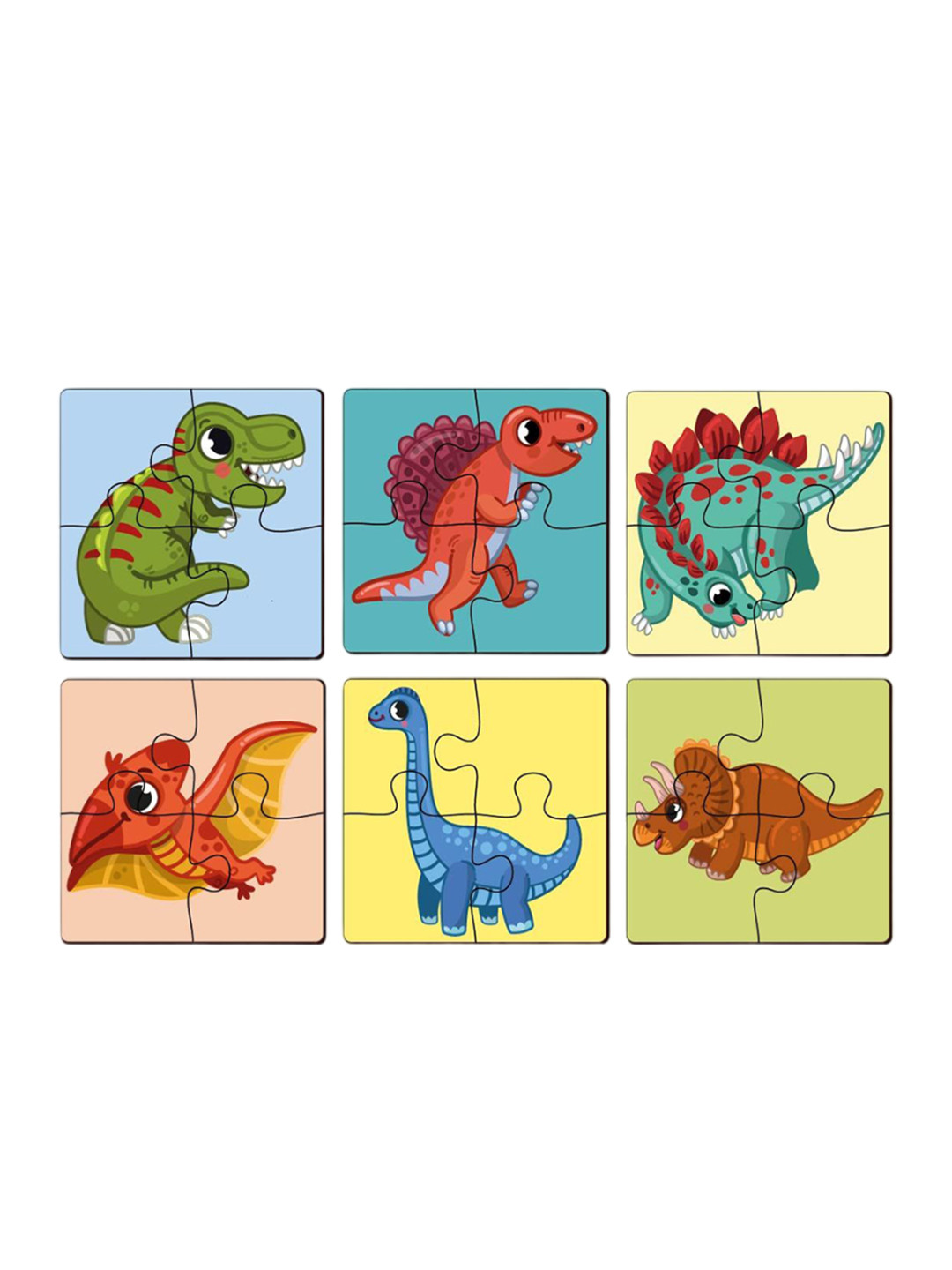 Mini Leaves 6-Piece Dinosaur Wooden Jigsaw Puzzle Set Safe Educational Toy for Kids 2+ yrs