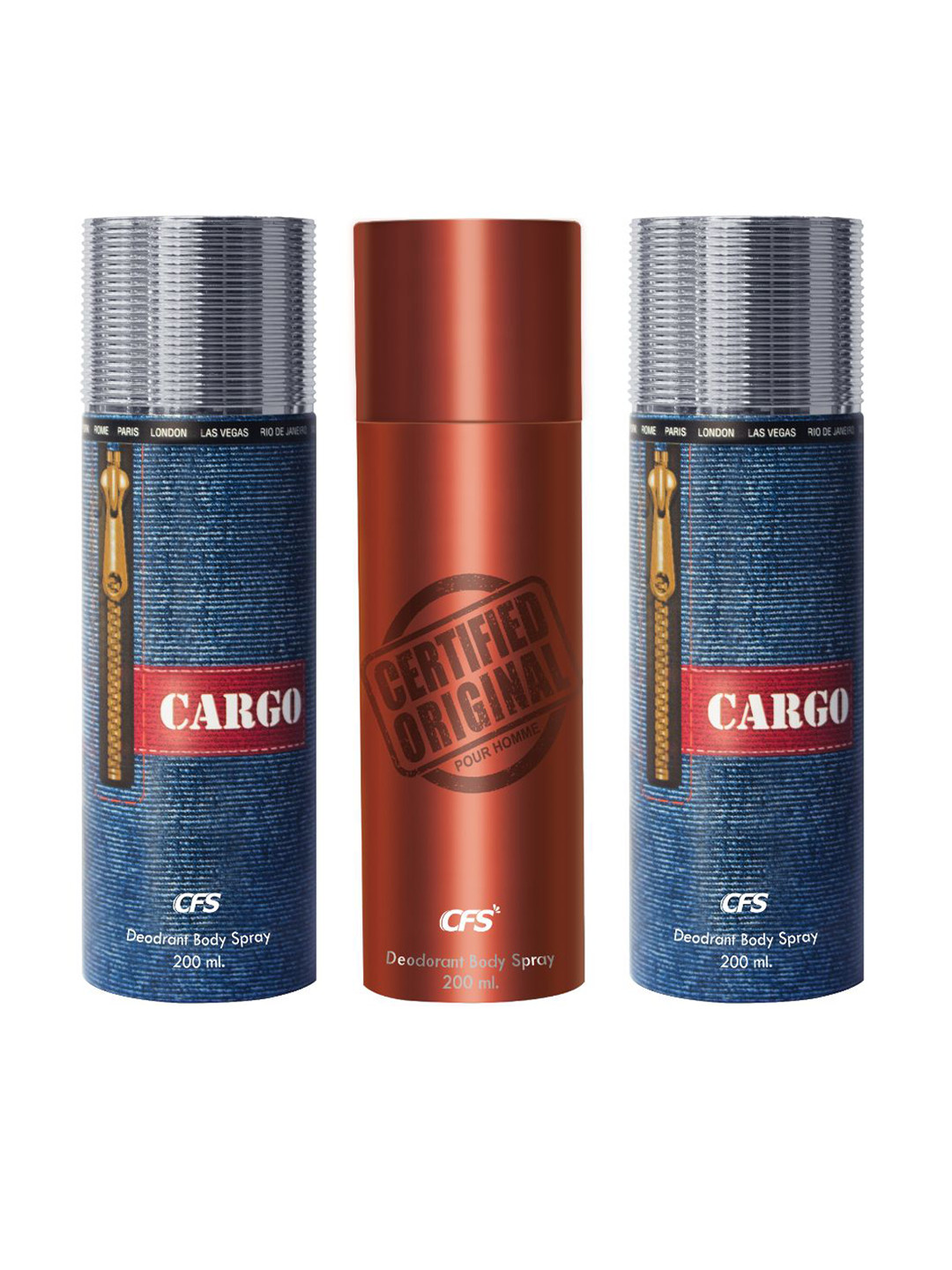 CFS Set Of 3 Fine Fragrances Deodorant Body Spray- Cargo- Certified Original- 200ML Each