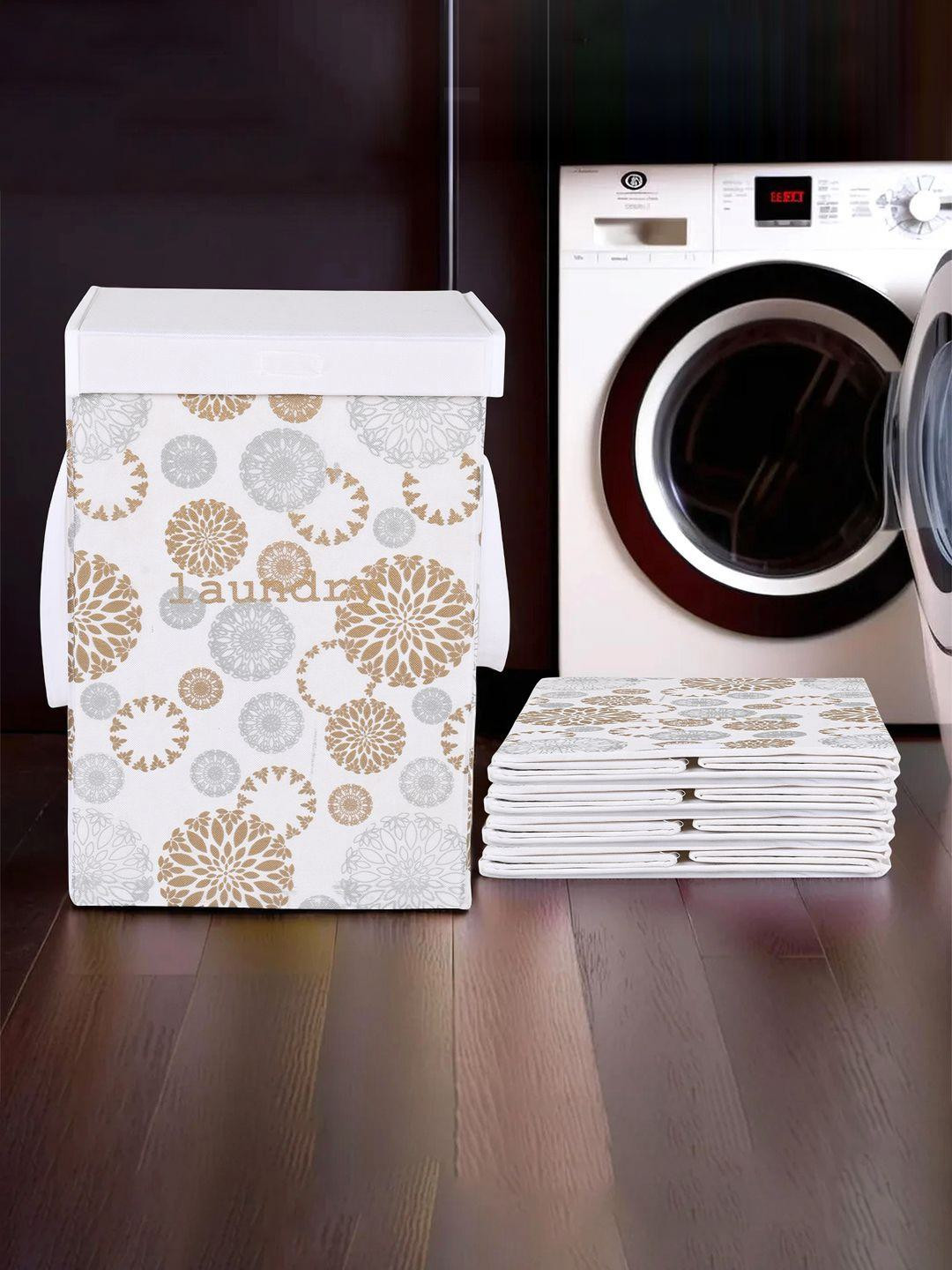 Kuber Industries Set Of 5 White & Grey Laundry Baskets