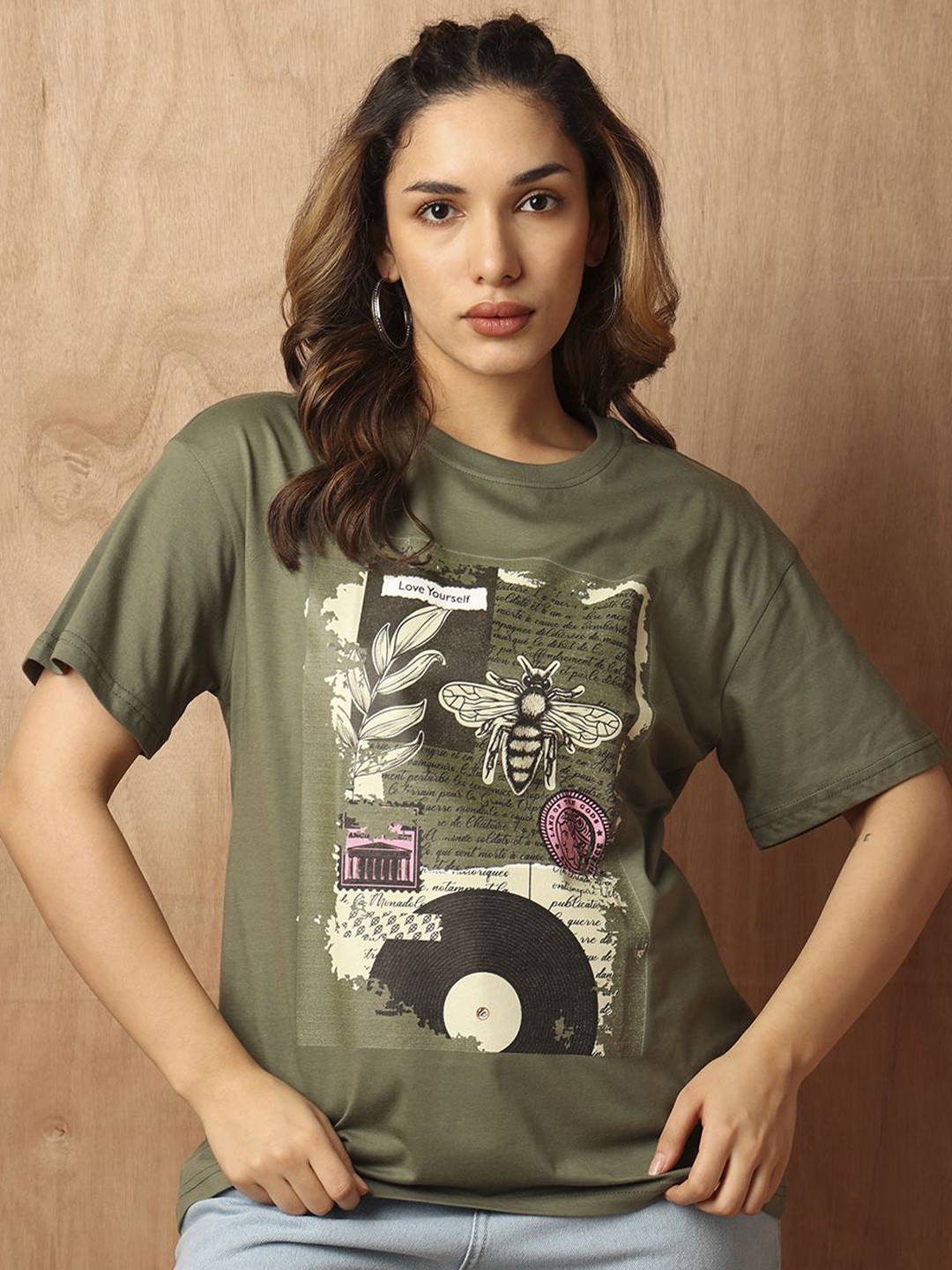 The Roadster Lifestyle Co. Women Graphic Printed Round Neck Cotton Oversized T-Shirt