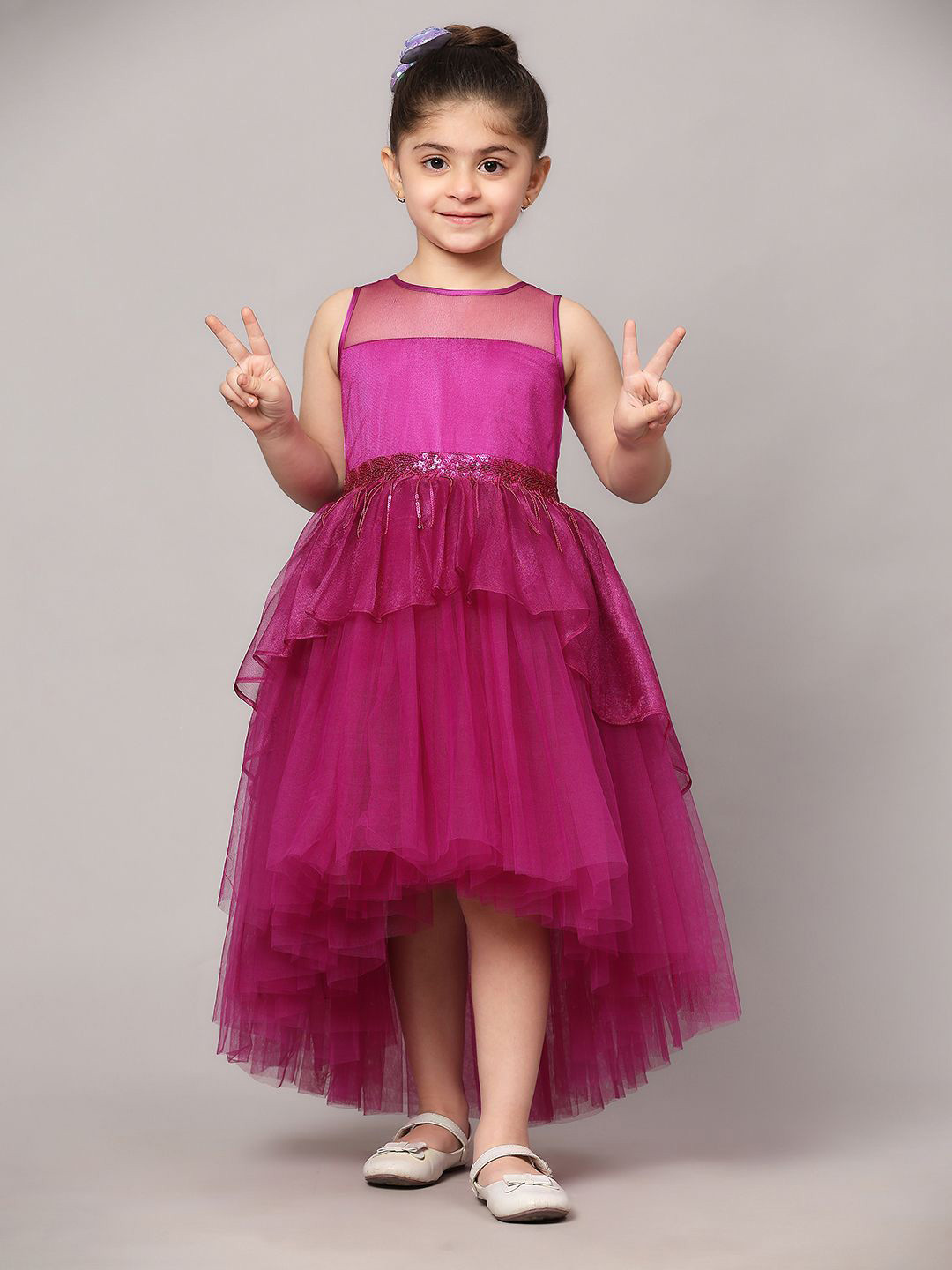 Toy Balloon kids Girls Sequin Waistline Net Gown Maxi Dress