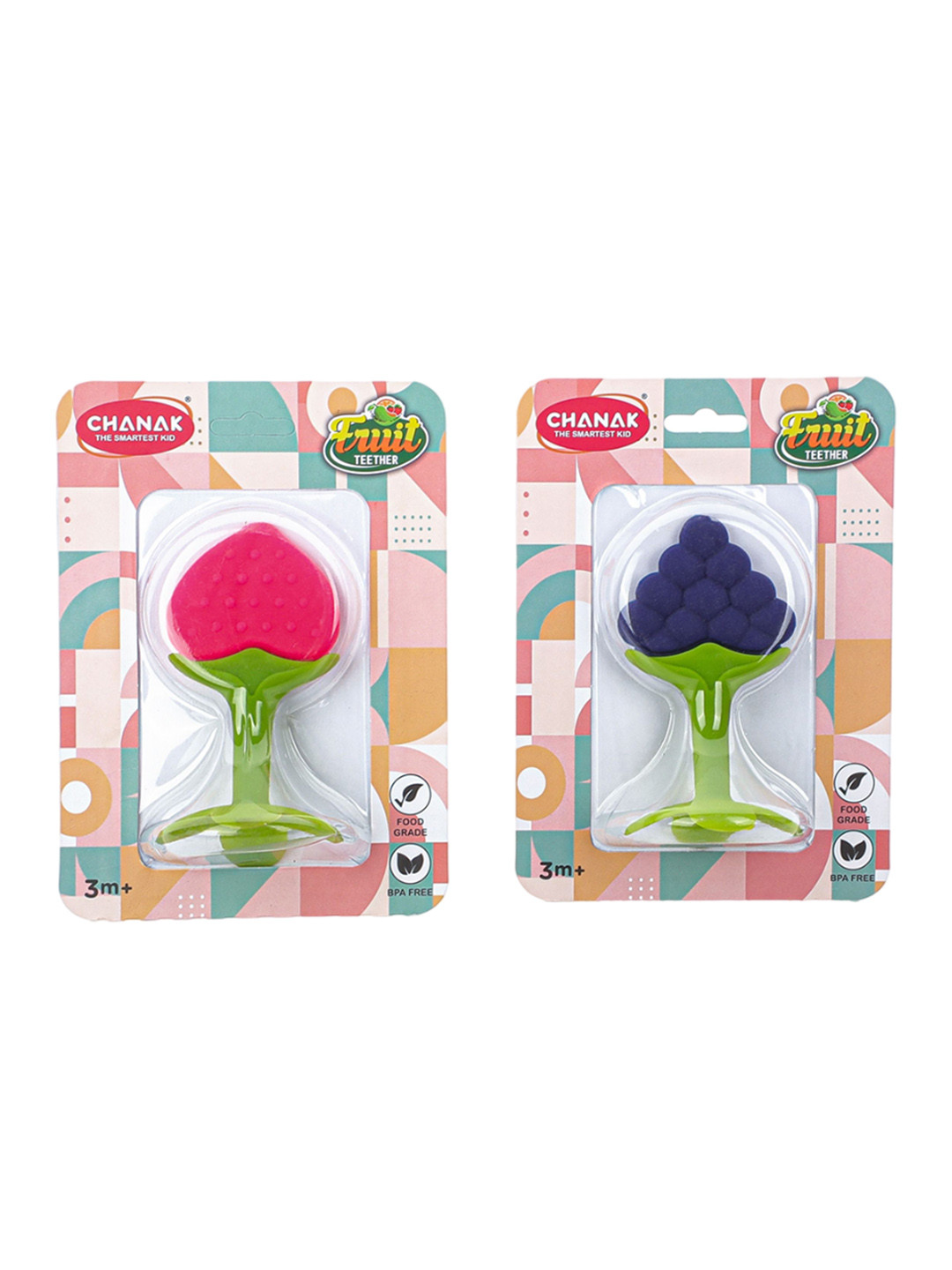 Aditi Toys 2-Pcs Purple & Pink Infant   Fruit Shaped Silicon Hand Teether