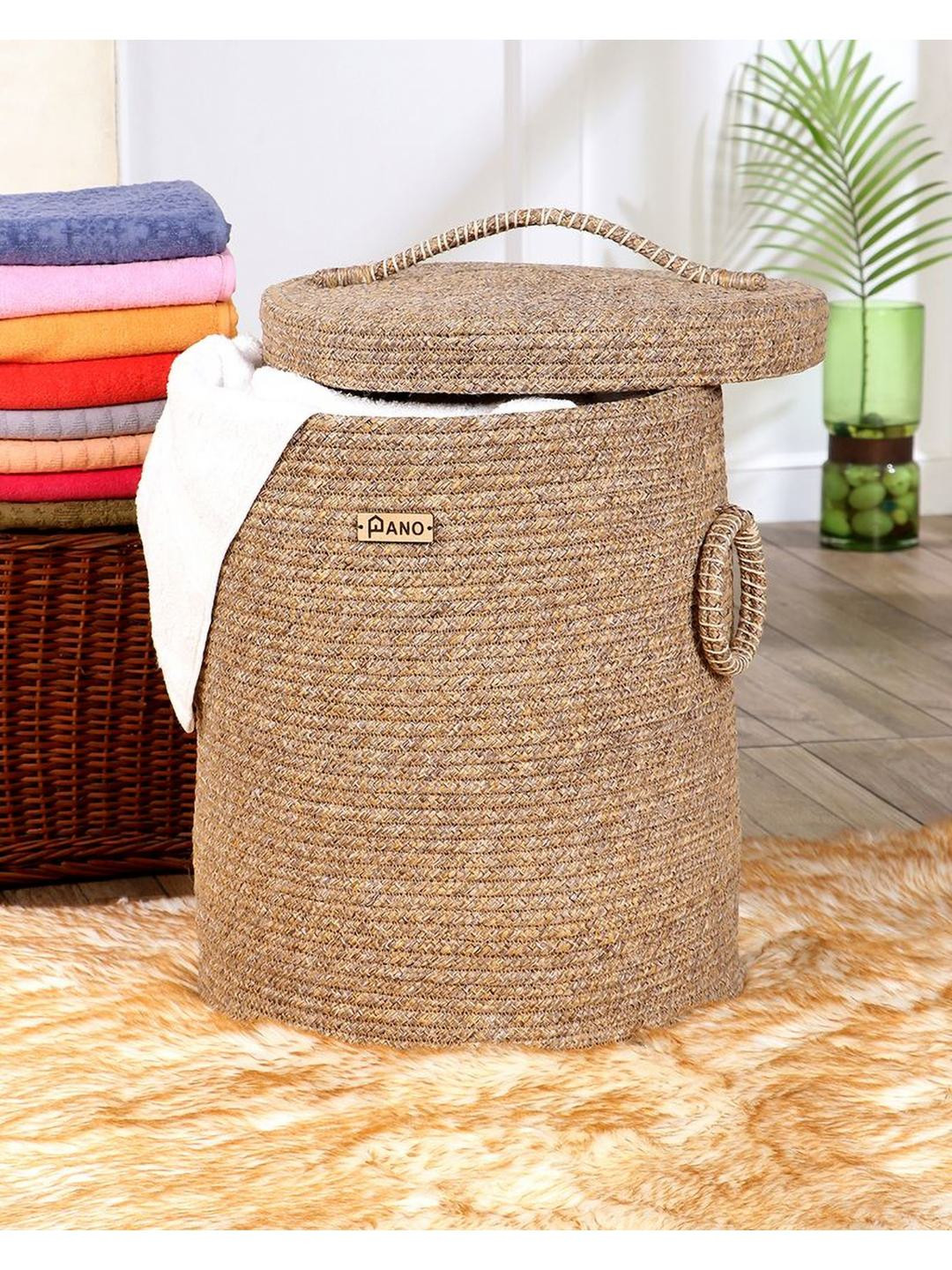 Pano Beige Laundry Bag With Lid