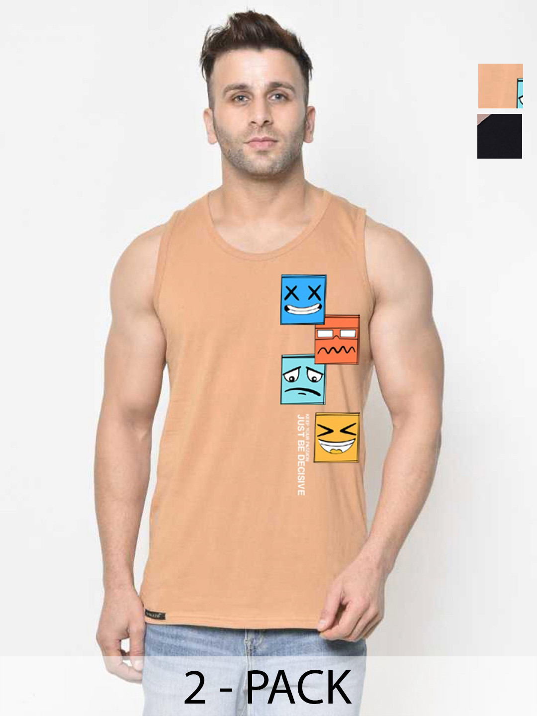 SLOWLORIS Men Pack Of 2 Typography Printed Round Neck Cotton Slim Fit T-Shirts