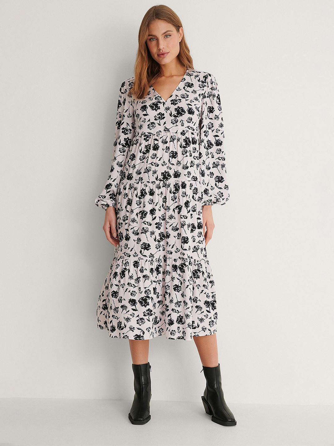 Roadster Crepe Floral Calf Length A Line Dress