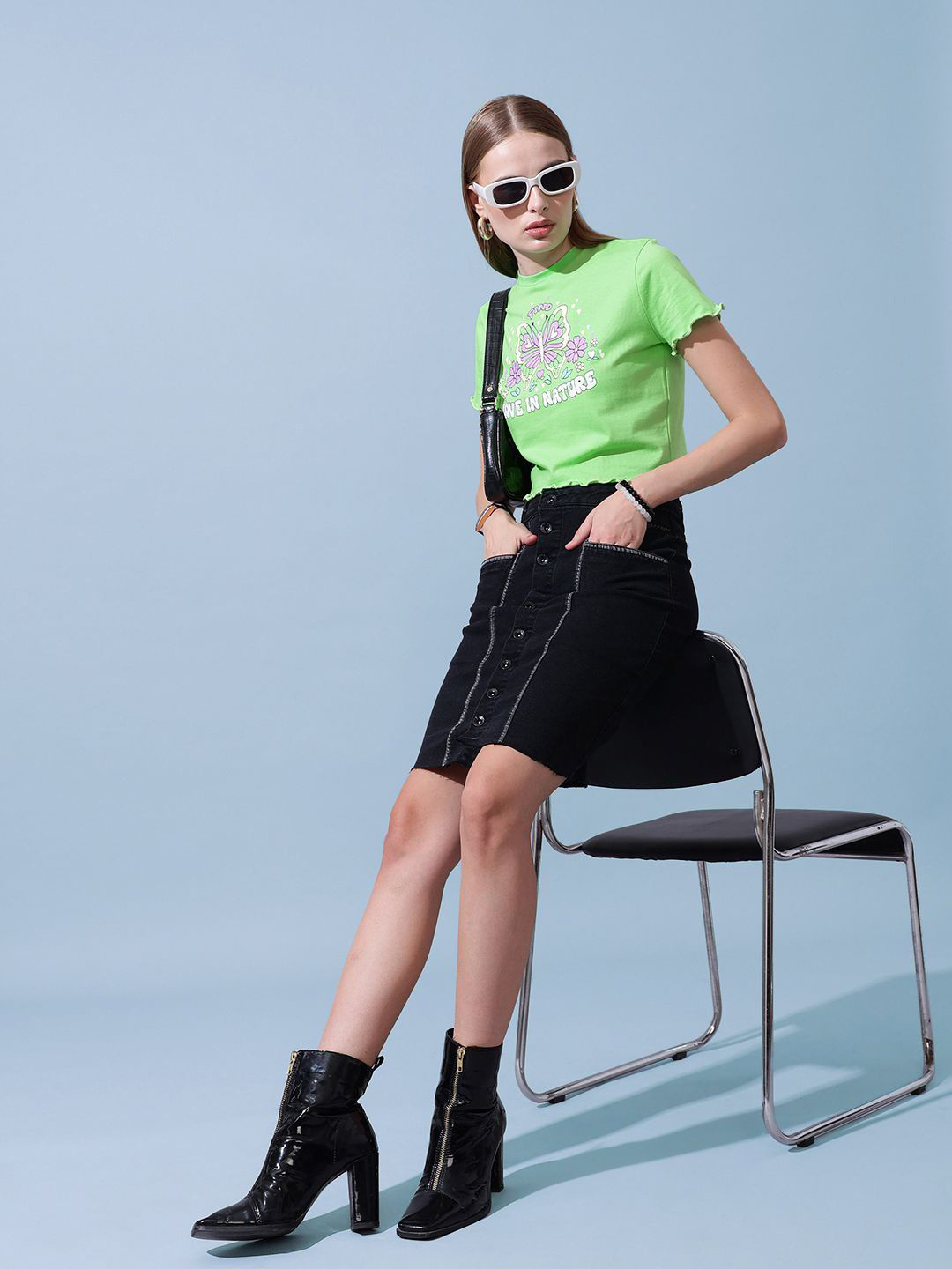 STREET 9 Women Graphic Printed Round Neck Cotton Top