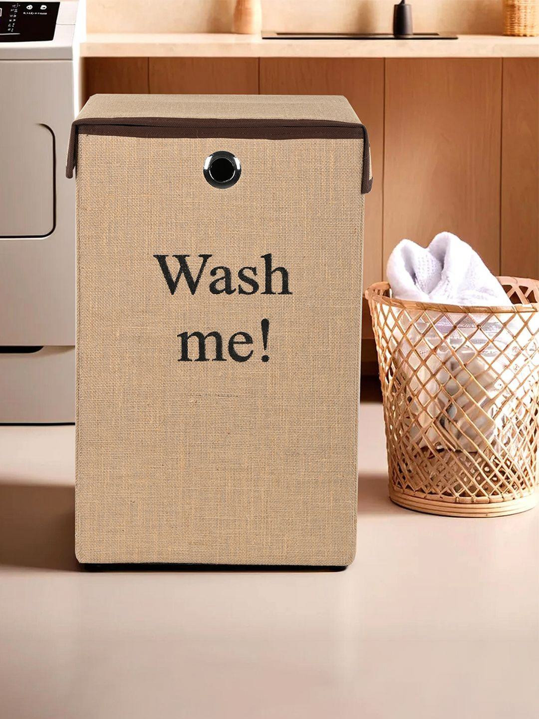 Kuber Industries Brown Printed Foldable Laundry Basket With Ring