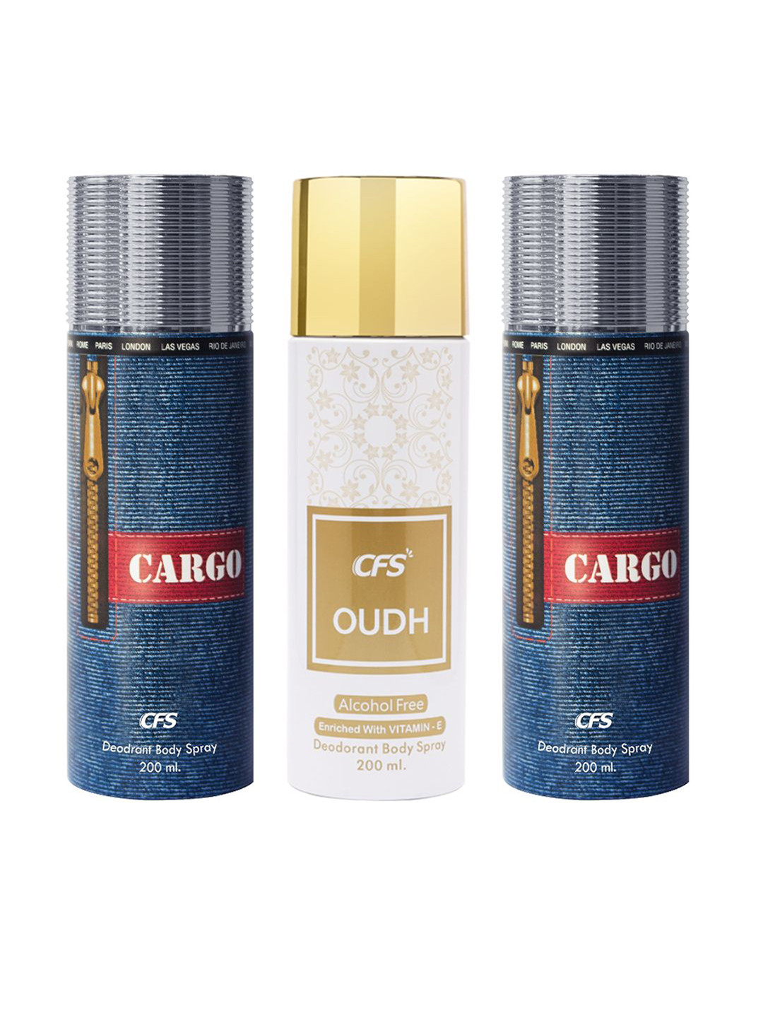 CFS Set Of 3 Cargo & Oudh Long Lasting Deodorant Body Spray - 200ml Each