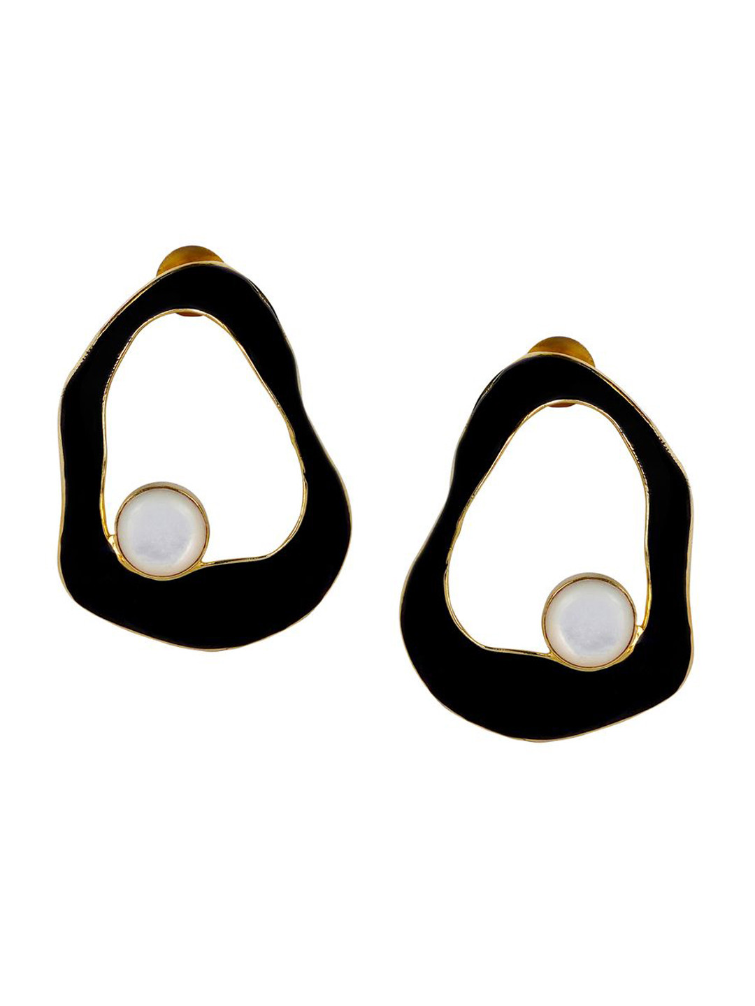 Varnika Arora Gold-Plated Contemporary Shaped Mother of Pearl Beaded Drop Earrings