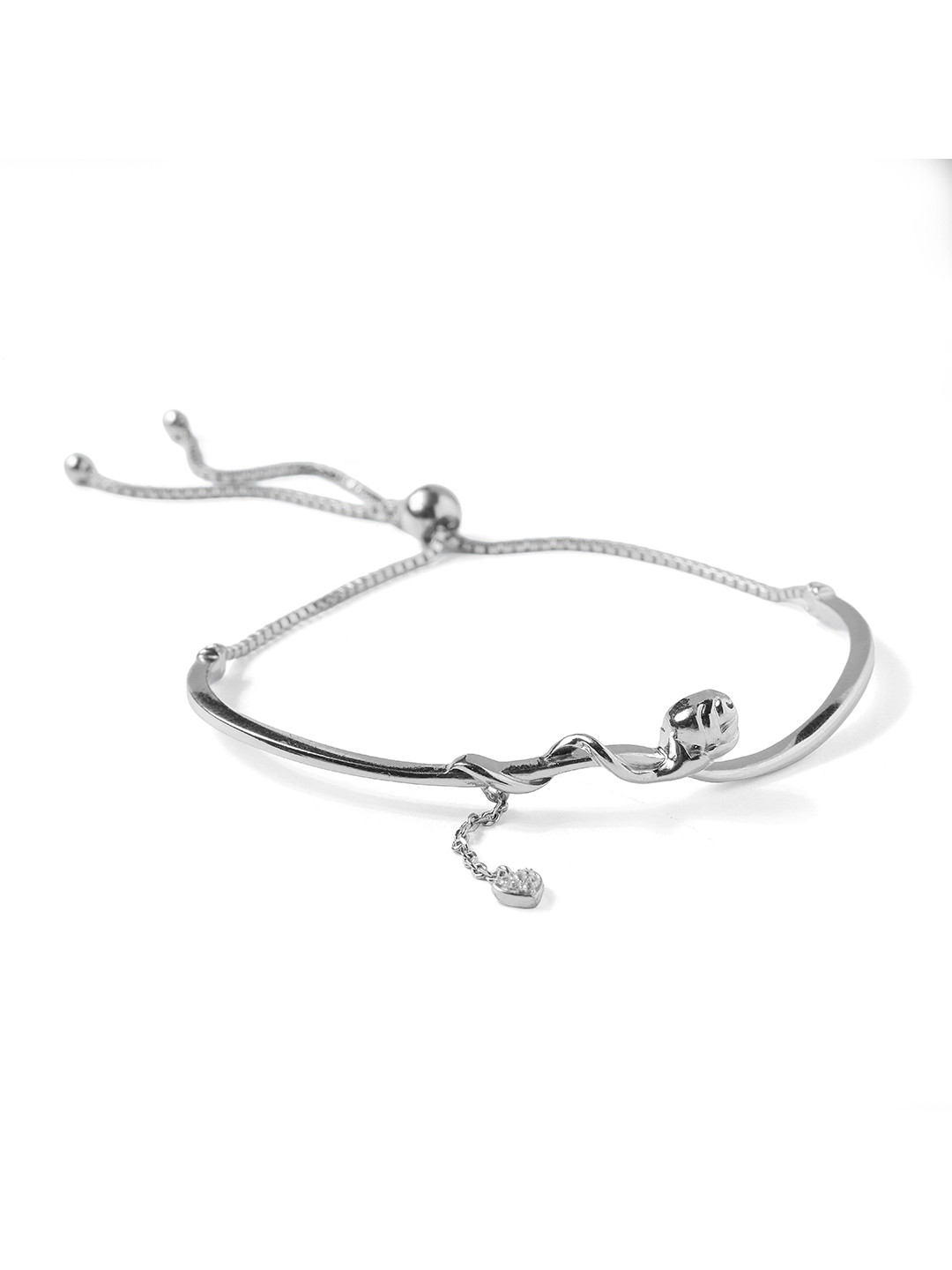 Paavni 92.5 Sterling Silver Rhodium-Plated Beautiful Heart Charm Bracelet