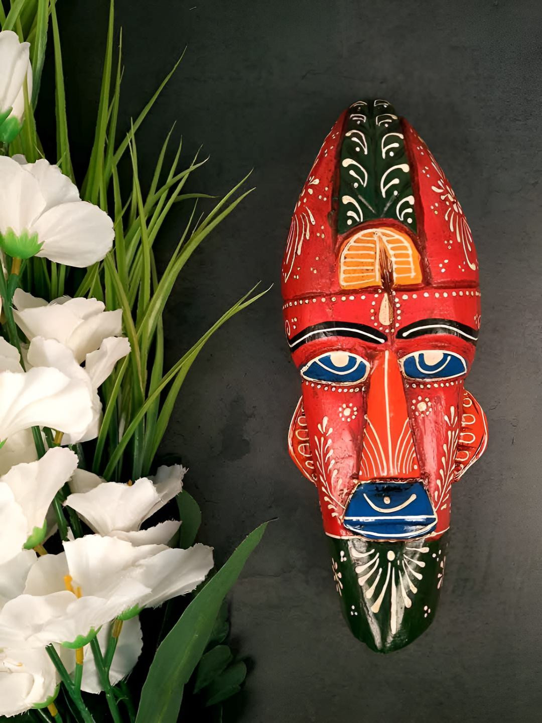 apka mart Tribal Masks Hanging Wood Ethnic Motifs Glossy Hall Wall Masks-11.8In