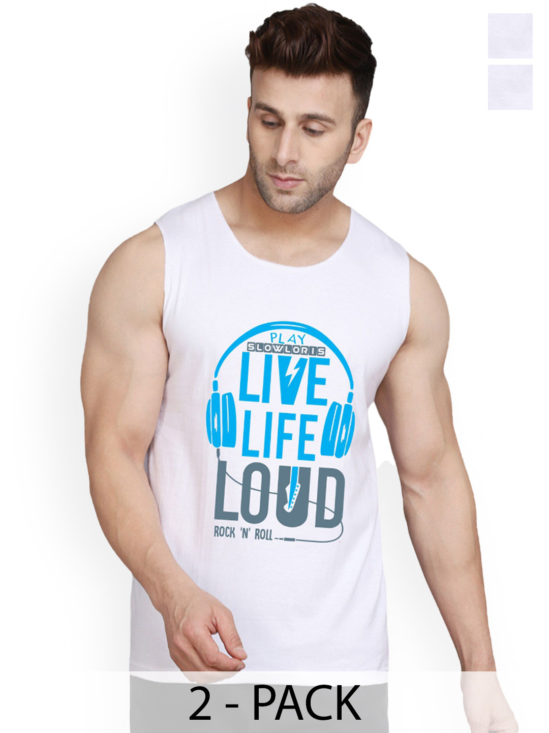 SLOWLORIS 2 Pcs Round Neck Innerwear Vests SL26 COMBO (LOUD WHITE) (JUST WHITE)