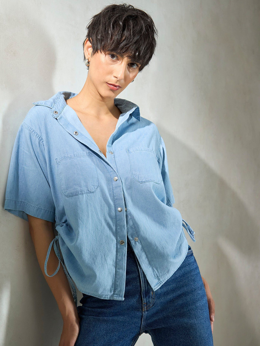 Virgio Pure Cotton Denim Drawstring Shirt