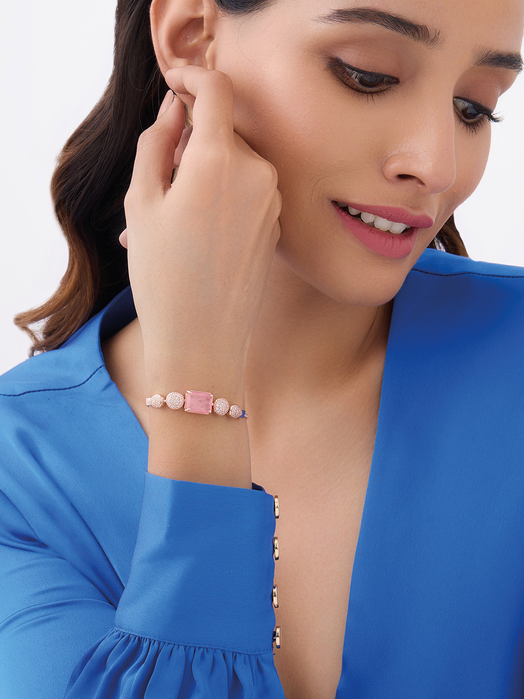 Kushal's Fashion Jewellery Rose Gold-Plated Cubic Zirconia Studded Wraparound Bracelet