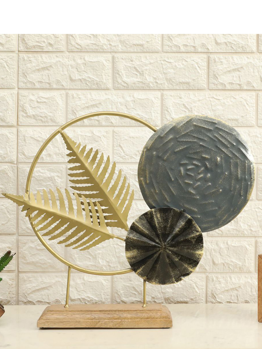 vedas Abstract Leaf Gold Metal Metallic Living Room Small Showpiece - 7.5 Inches