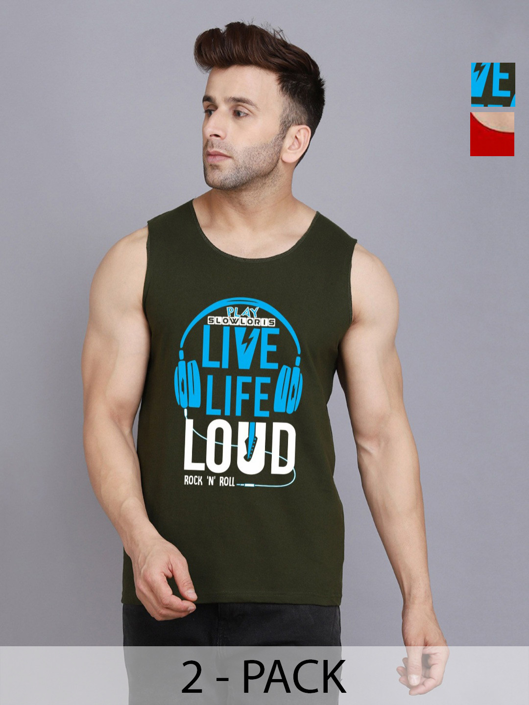 SLOWLORIS Men Pack Of 2 Typography Printed Round Neck Cotton Slim Fit T-Shirts